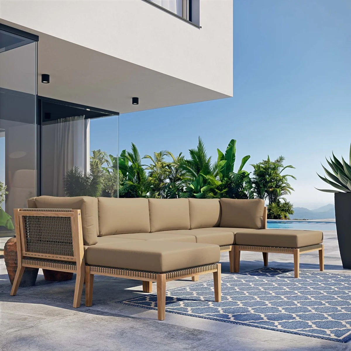 116" Six-Piece Outdoor Patio Teak Wood Sectional Sofa Set for Garden Deck - Image 42