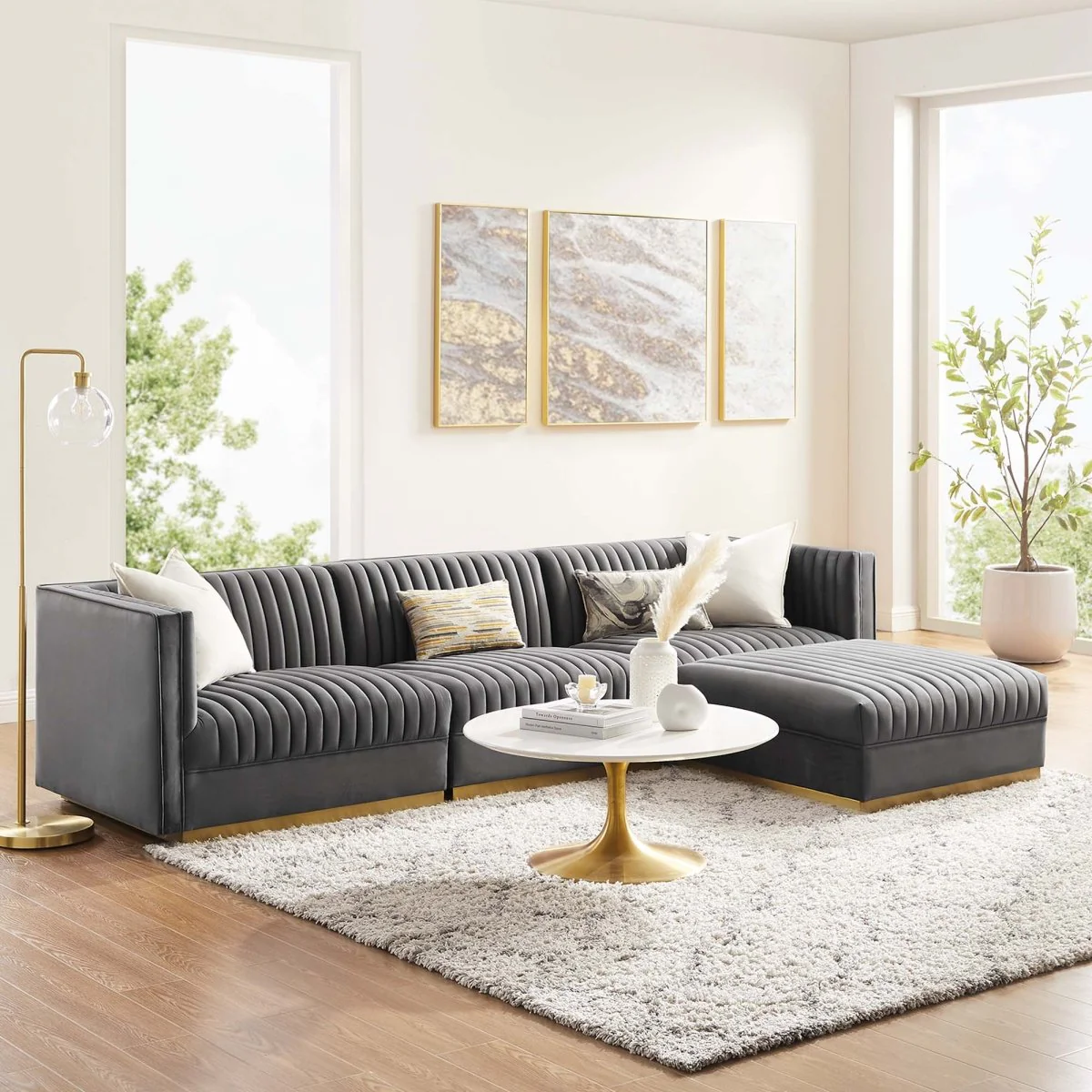 118 Inch Channel Tufted Performance Velvet 4-Piece Modular Sectional - Image 16