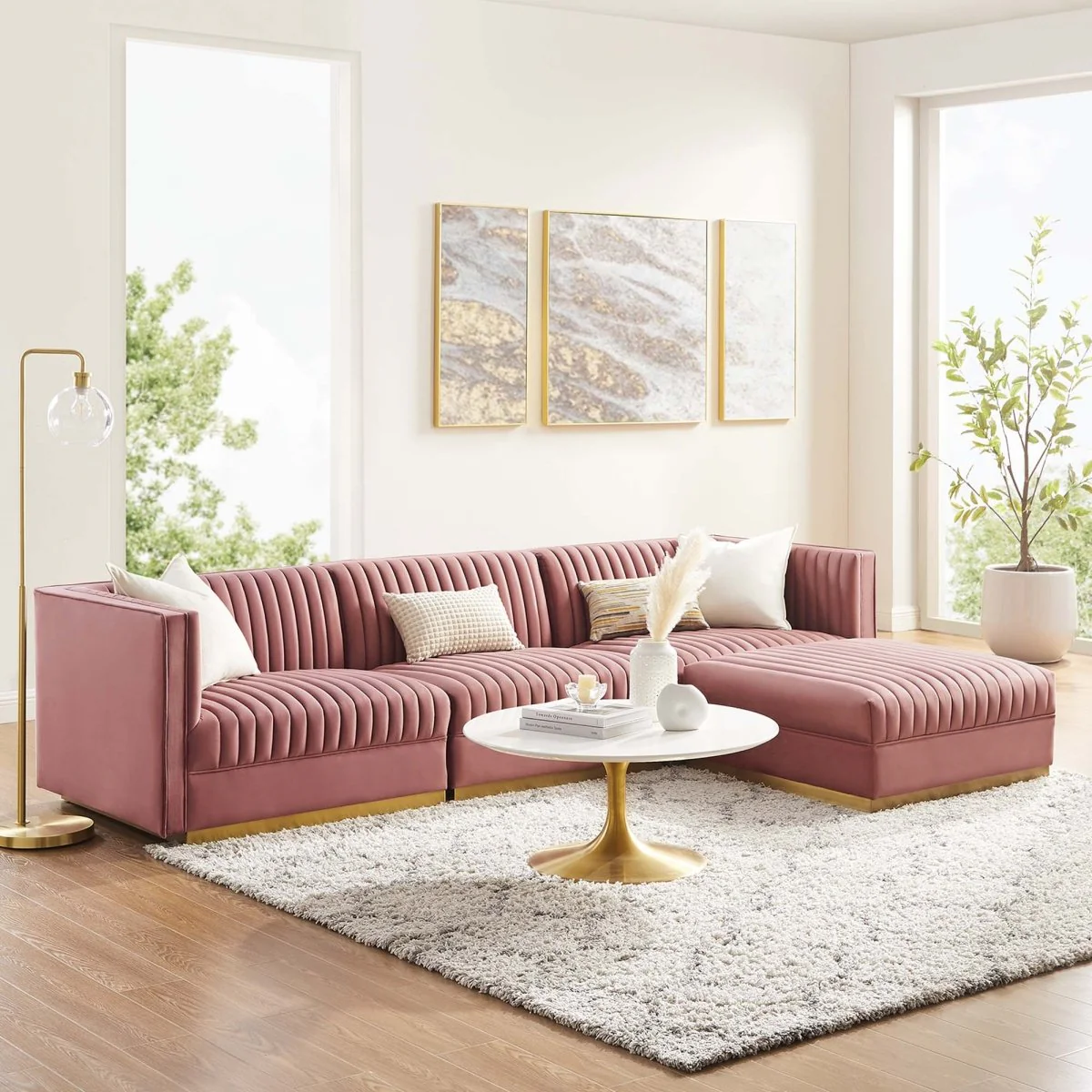 118 Inch Channel Tufted Performance Velvet 4-Piece Modular Sectional - Image 8