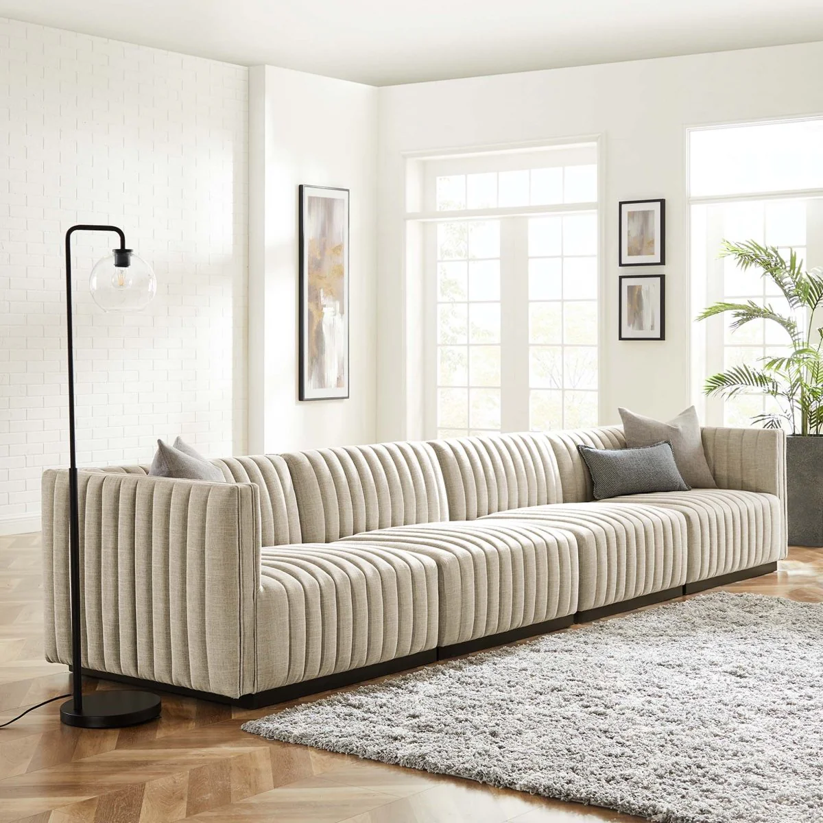 119 Inch Channel Tufted Fabric 4-Piece Modular Sofa - Image 14