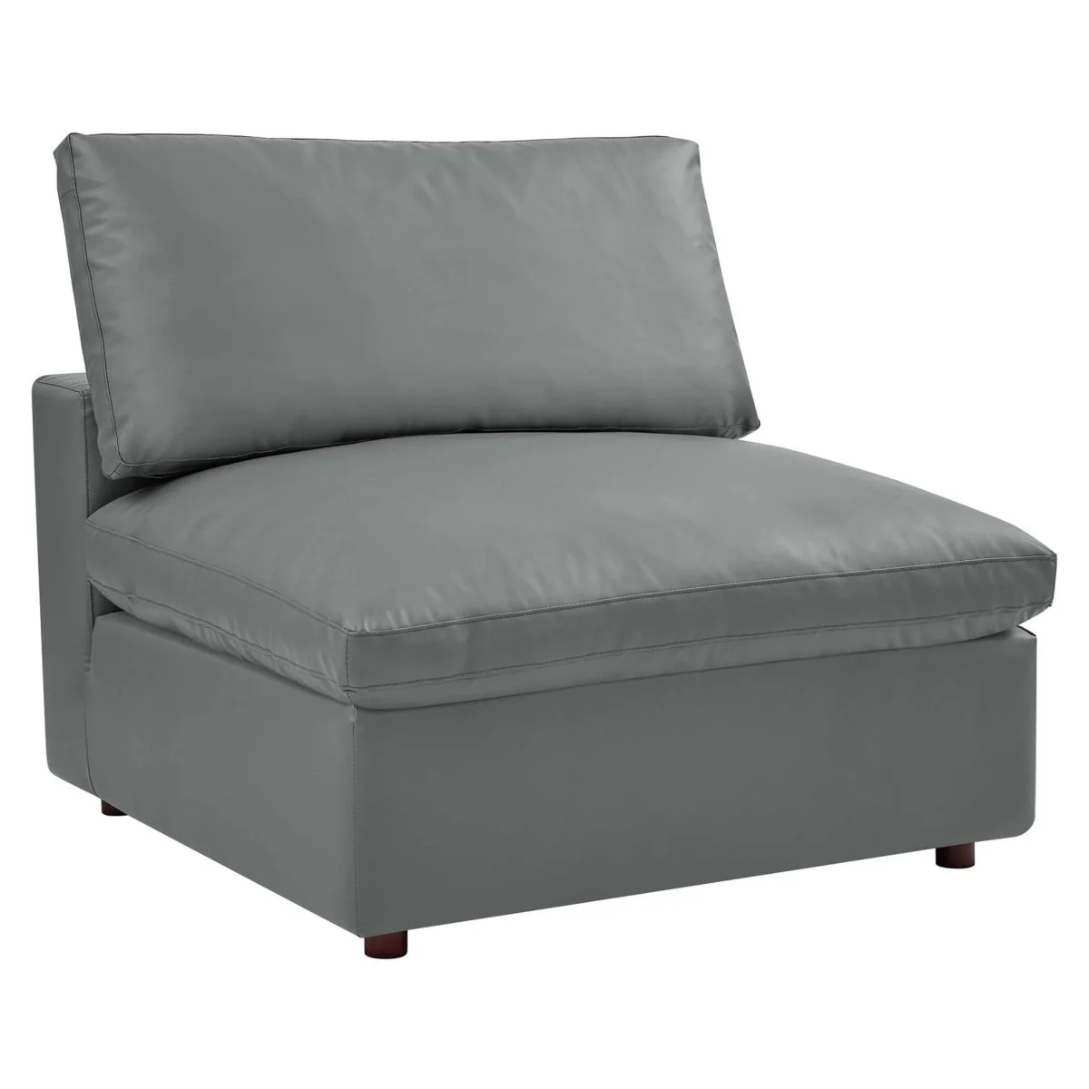 119 Inch Commix Down Filled Overstuffed Vegan Leather 3-Seater Sofa in Gray - Image 3
