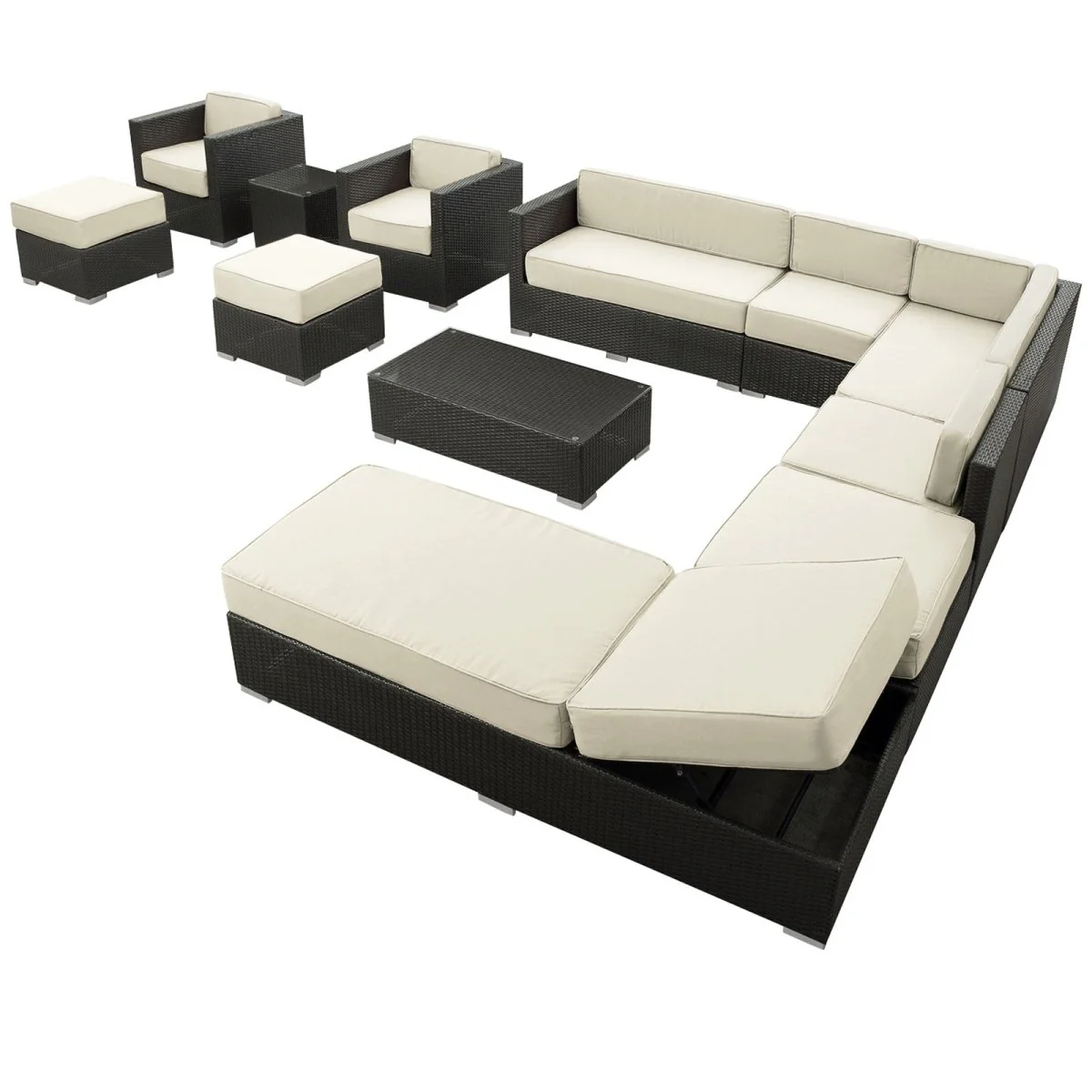 12-Piece Espresso White Outdoor Patio Sectional Set – Wicker Rattan with Aluminum - Image 3