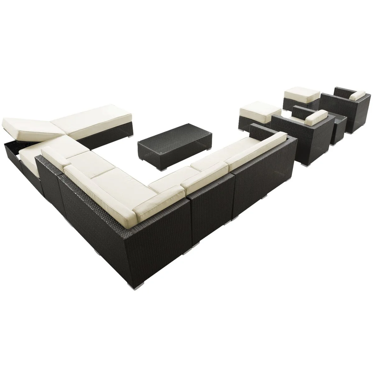 12-Piece Espresso White Outdoor Patio Sectional Set – Wicker Rattan with Aluminum - Image 4