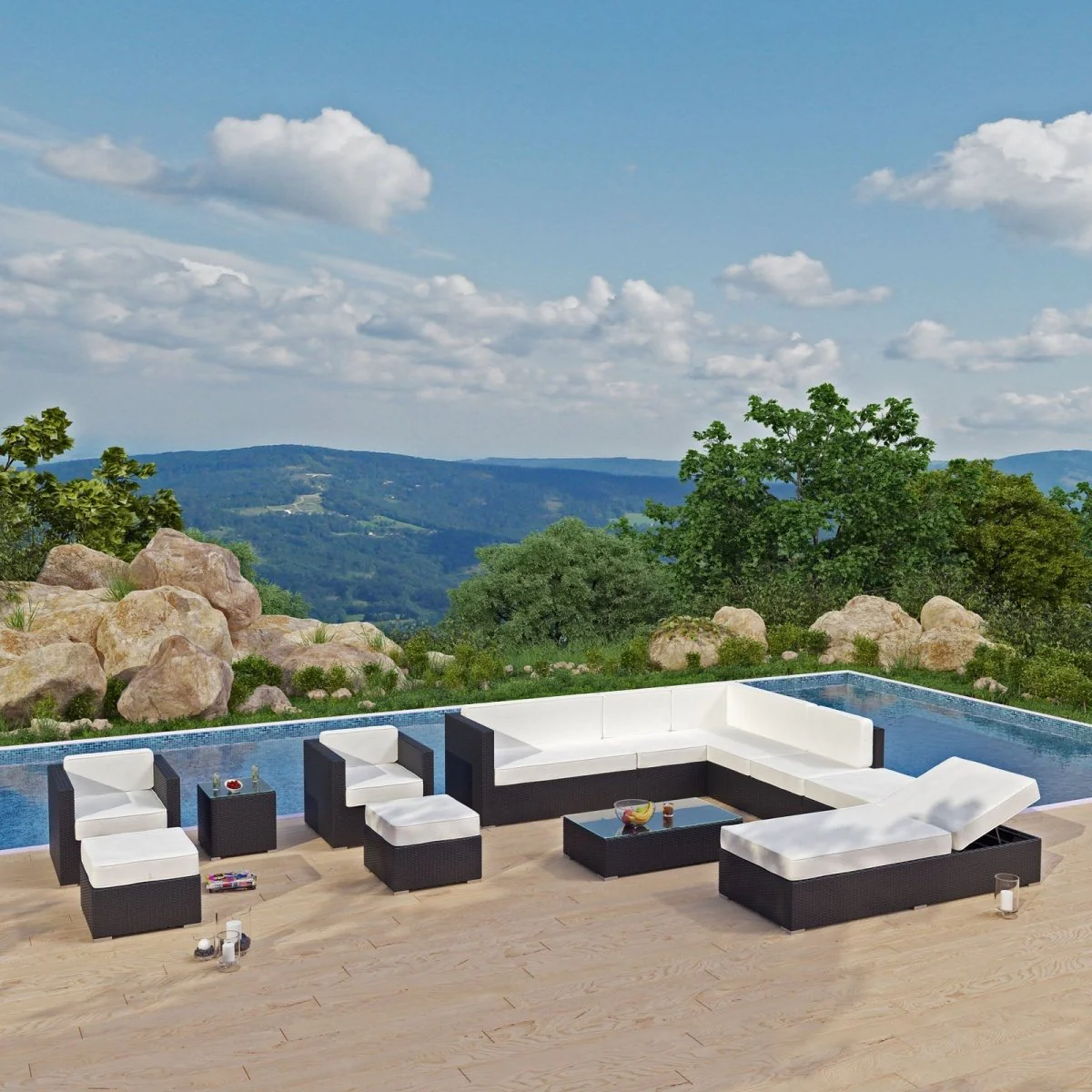 12-Piece Espresso White Outdoor Patio Sectional Set – Wicker Rattan with Aluminum - Image 5