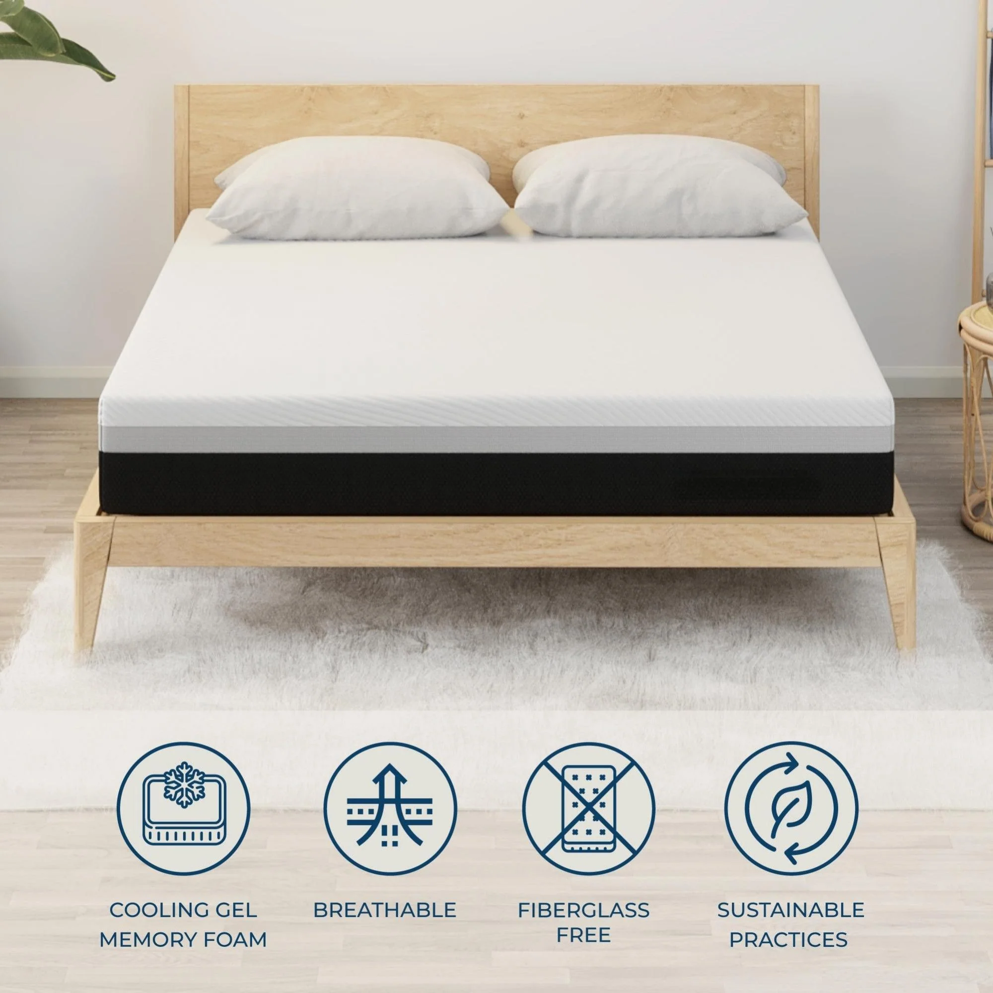 12'' Hybrid Mattress, Cooling Memory Foam & Pocket Springs Medium Firm - White - Queen - Image 2
