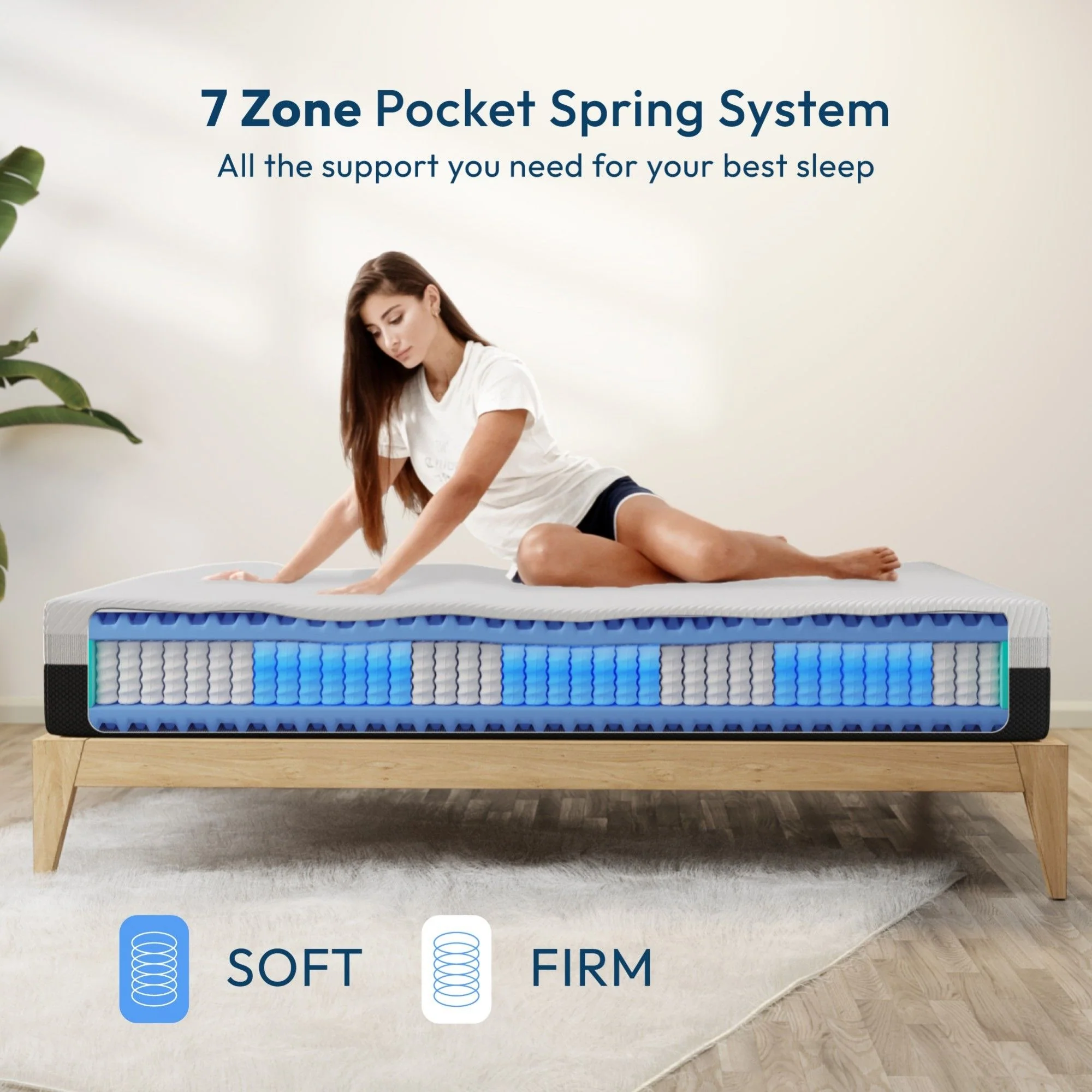 12'' Hybrid Mattress, Cooling Memory Foam & Pocket Springs Medium Firm - White - Queen - Image 3
