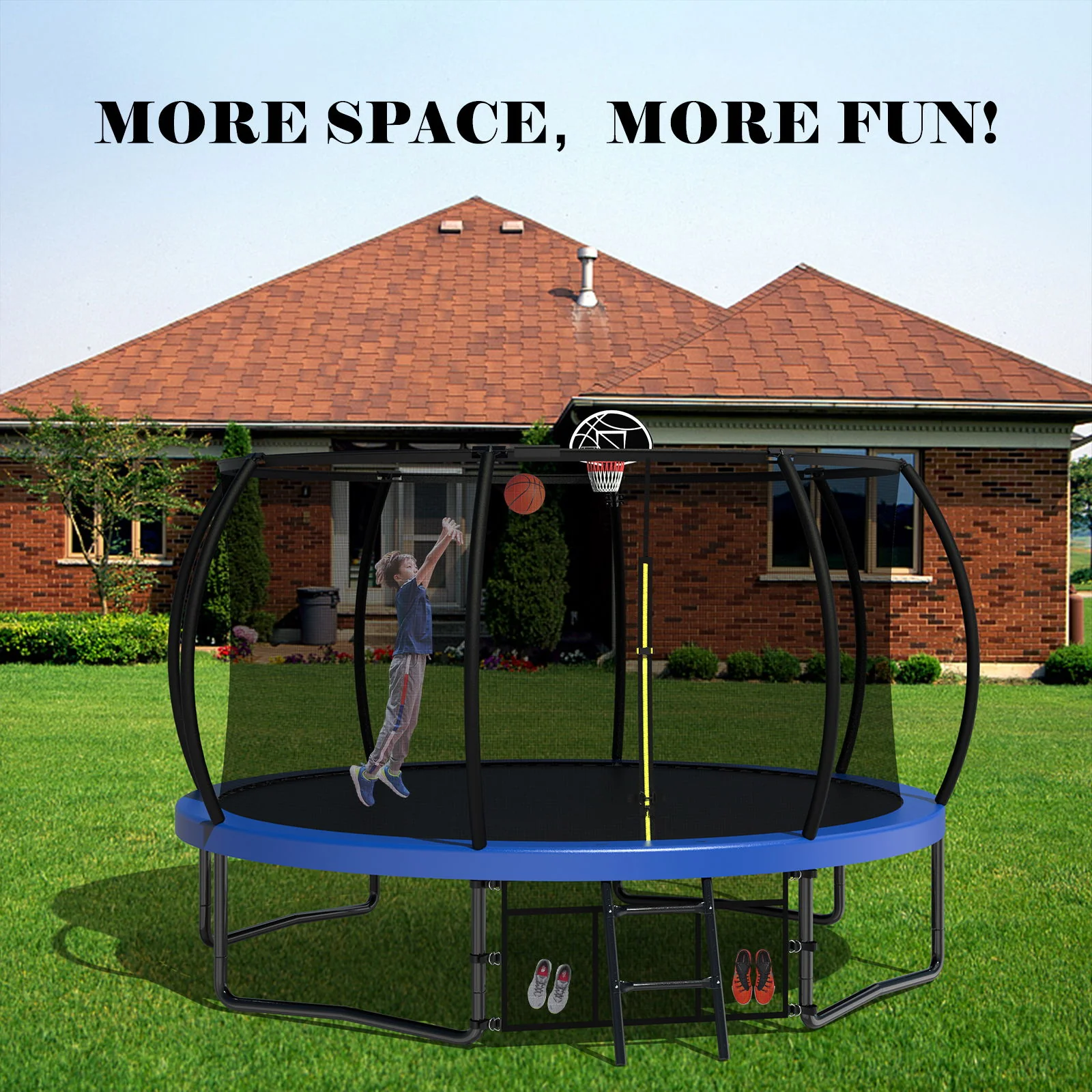12' Recreational Kids Trampoline With Safety Enclosure Net & Ladder, Outdoor Recreational Trampolines - Image 9