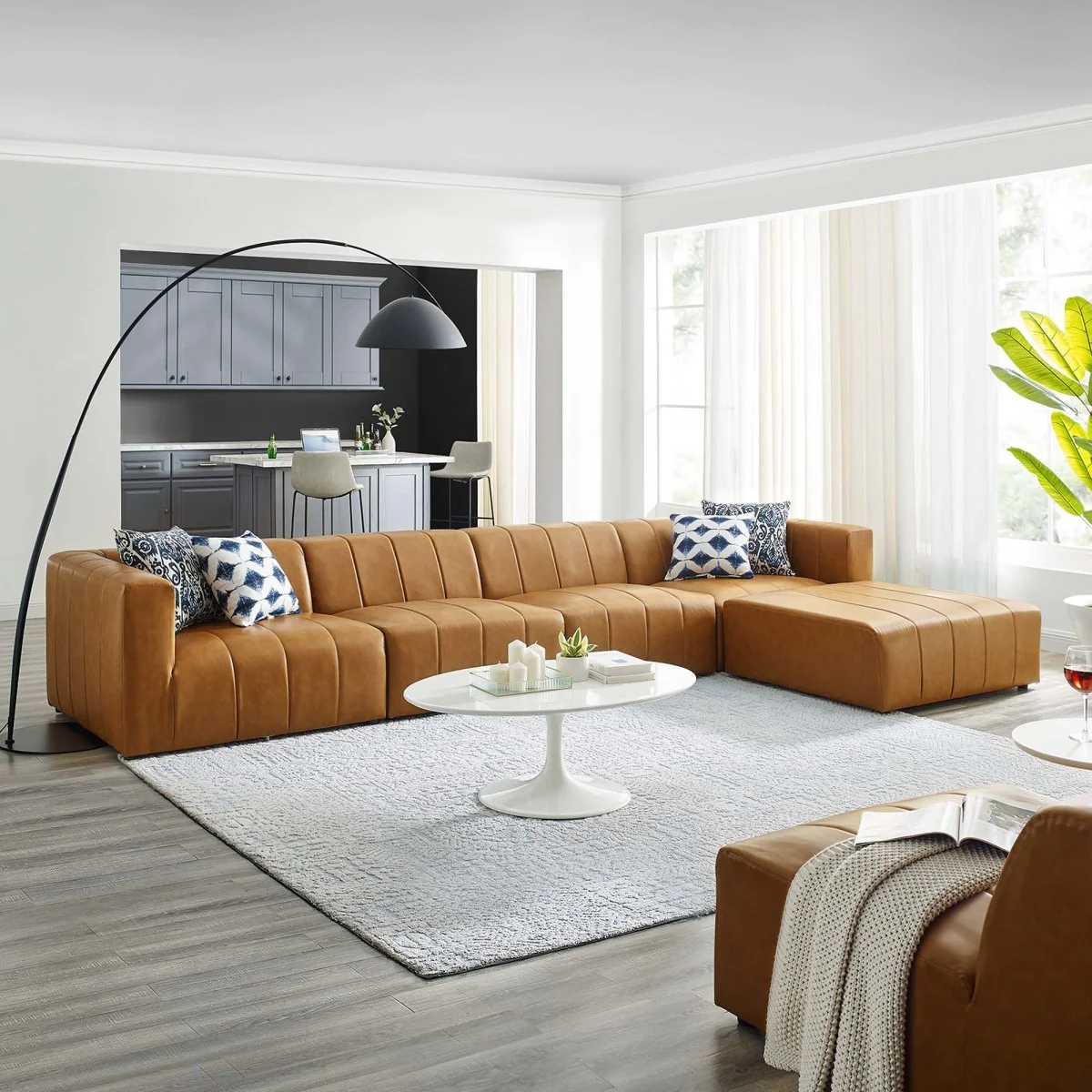 120-Inch Bartlett Vegan Leather 5-Piece Modular Sectional Sofa in Tan - Image 7