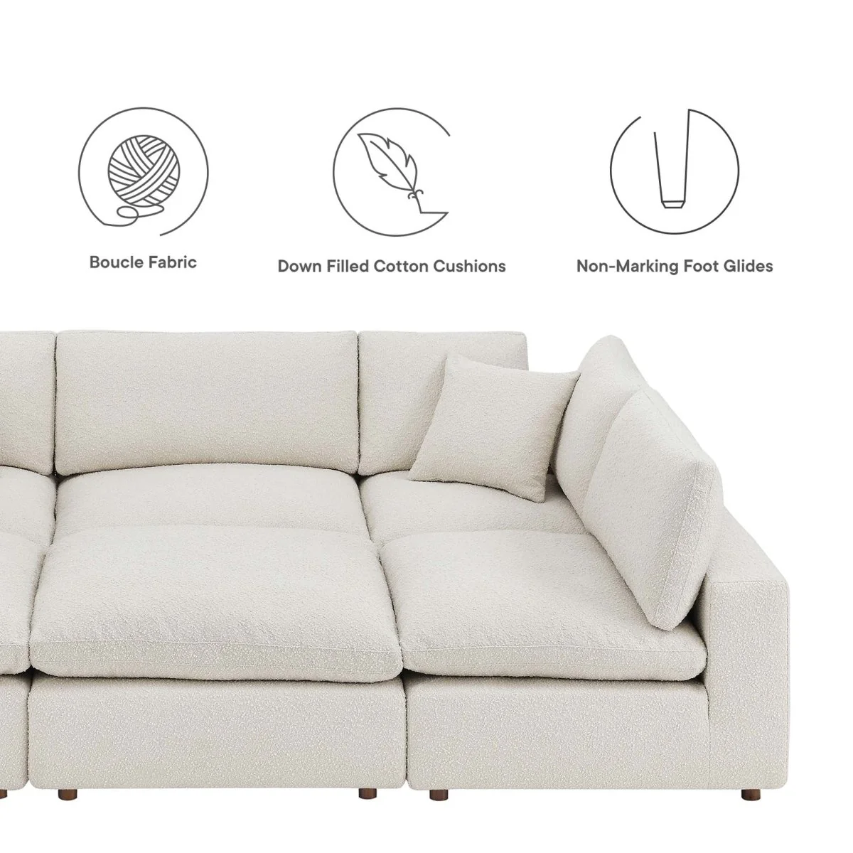 120 Inch Down Filled Overstuffed 6-Piece Boucle Sectional Sofa - Image 2