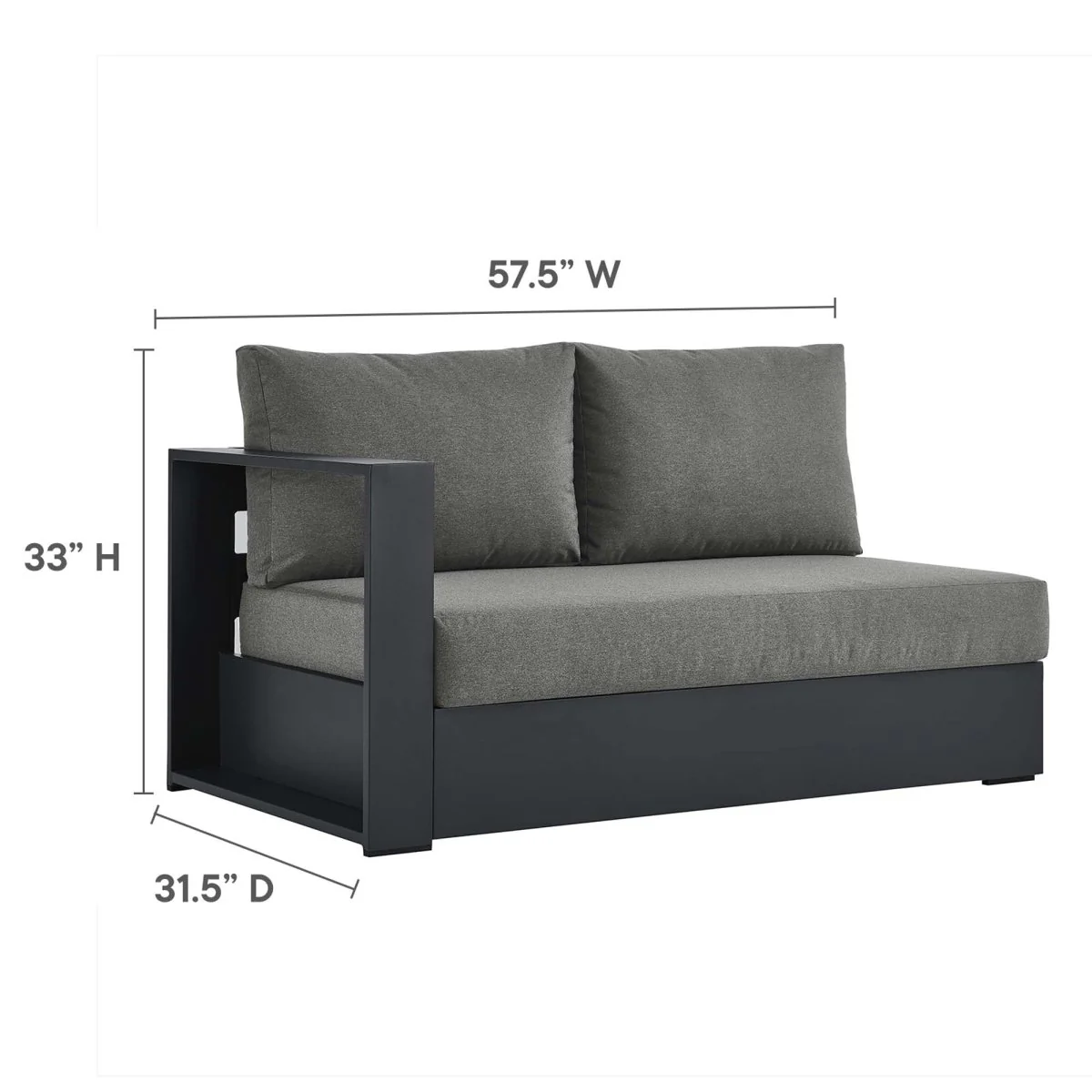123" 3-Piece Gray Aluminum Outdoor Patio Right-Facing Chaise Sectional with Cushions - Image 3