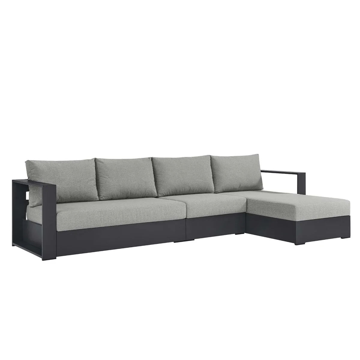 123" 3-Piece Gray Aluminum Outdoor Patio Right-Facing Chaise Sectional with Cushions - Image 9