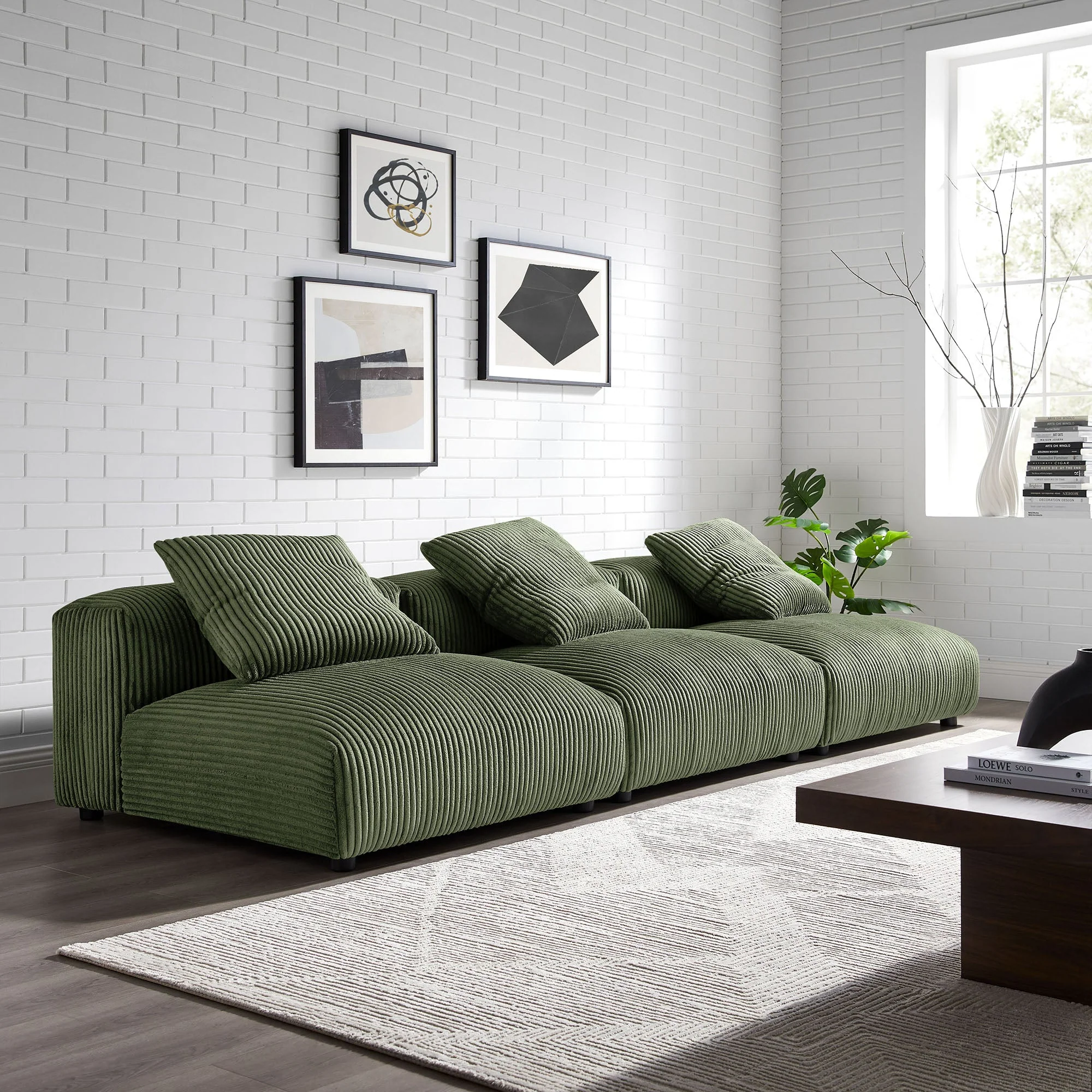 124 Inch 3-Piece Modular Corduroy Armless Sofa - Image 12