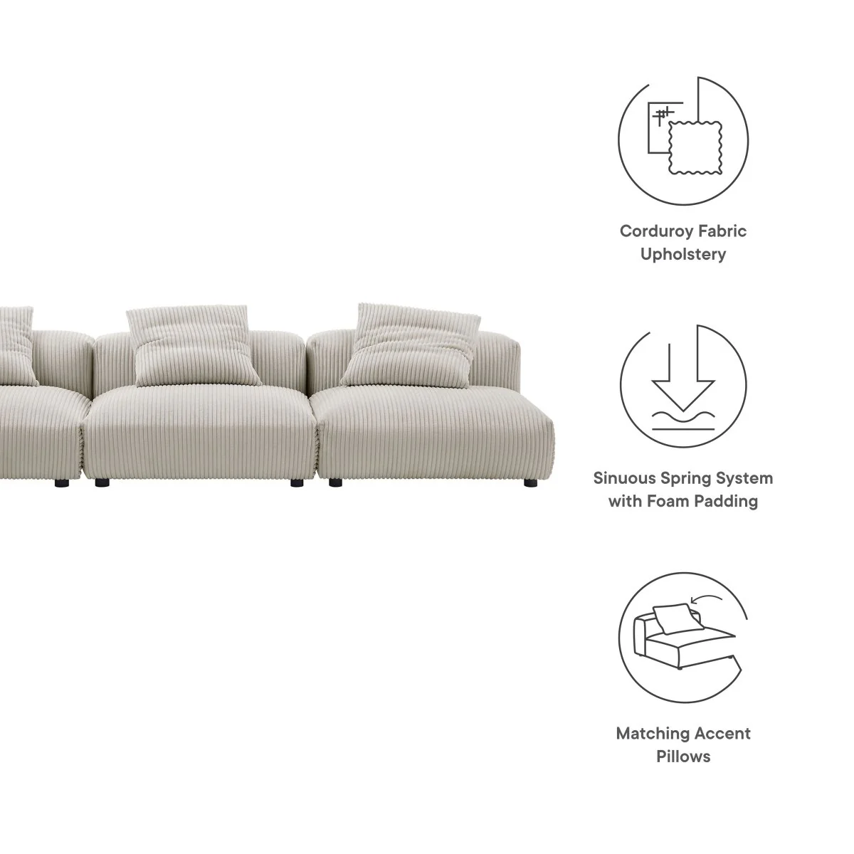 124 Inch 3-Piece Modular Corduroy Armless Sofa - Image 2