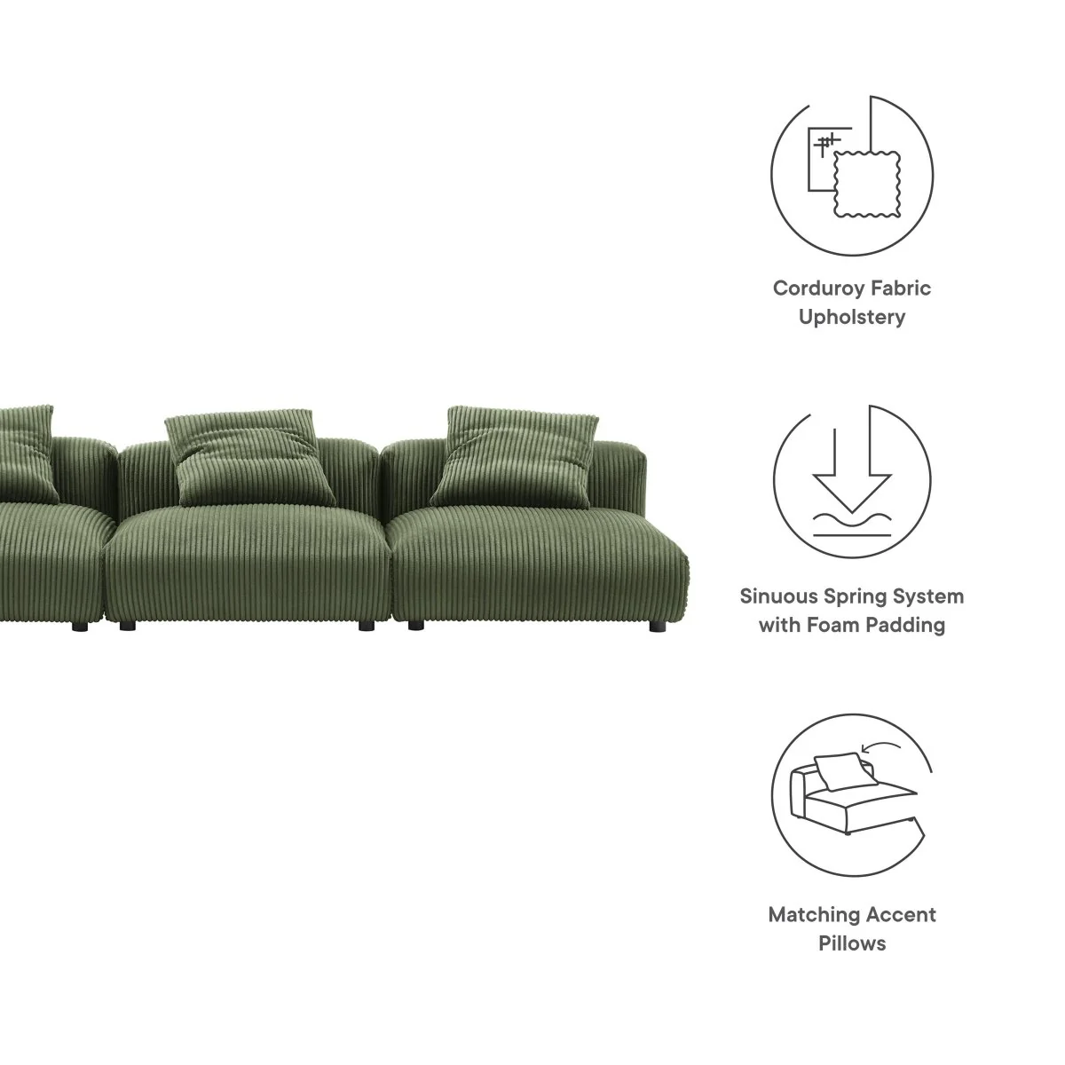 124 Inch 3-Piece Modular Corduroy Armless Sofa - Image 8