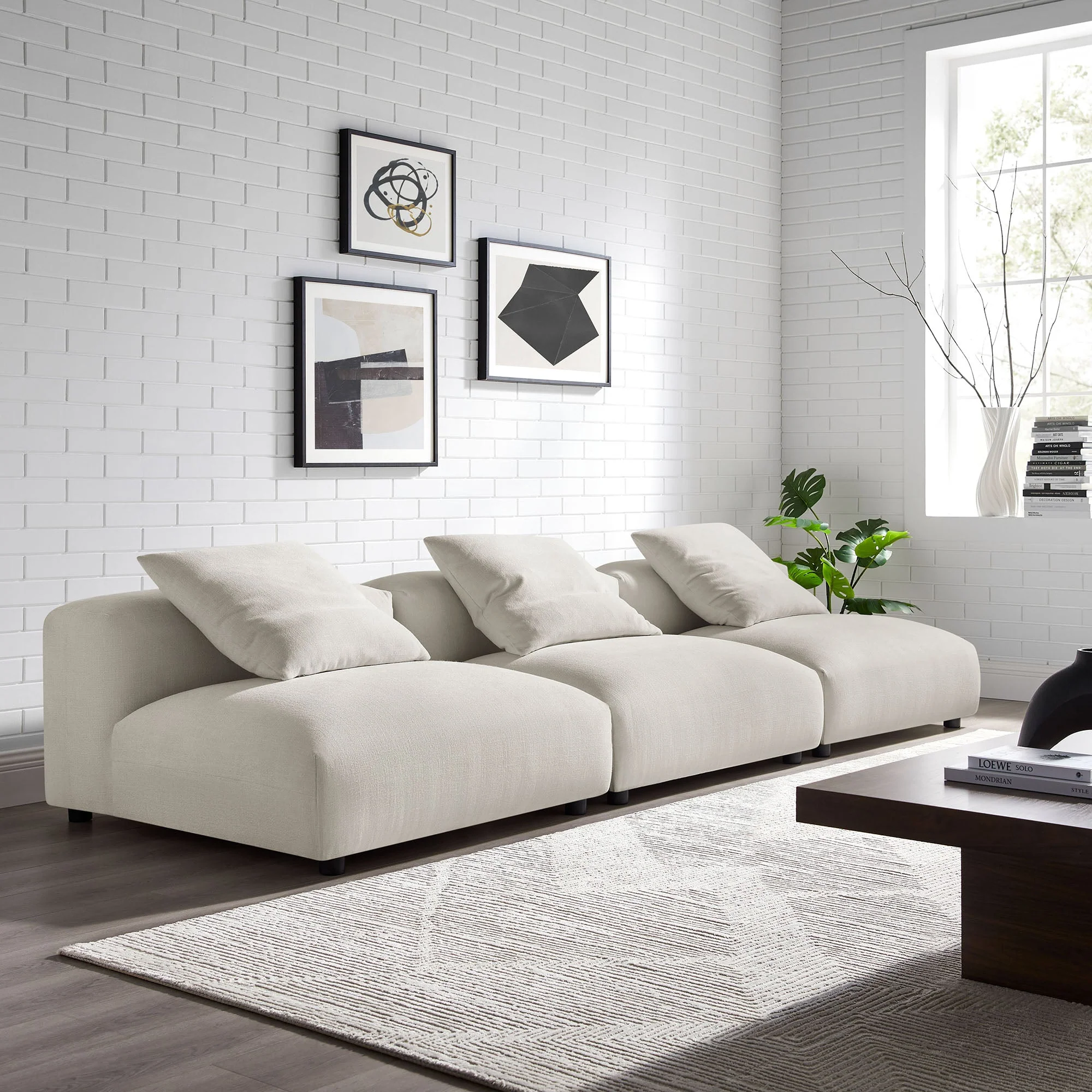 124 Inch 3-Piece Modular Textured Fabric Armless Sofa - Image 18