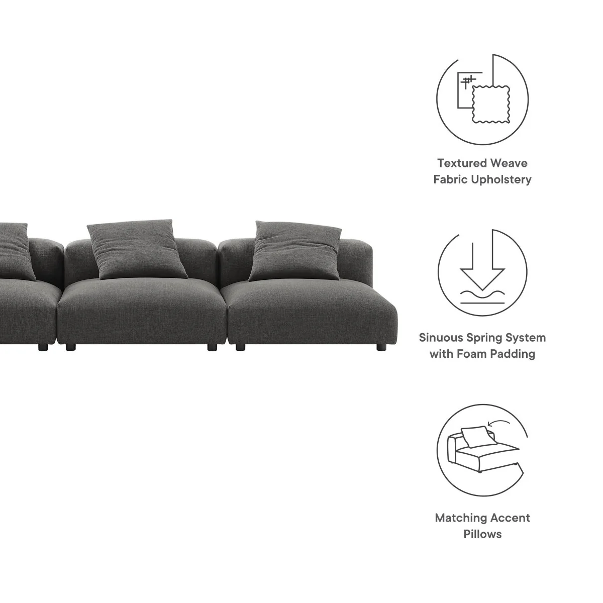 124 Inch 3-Piece Modular Textured Fabric Armless Sofa - Image 2