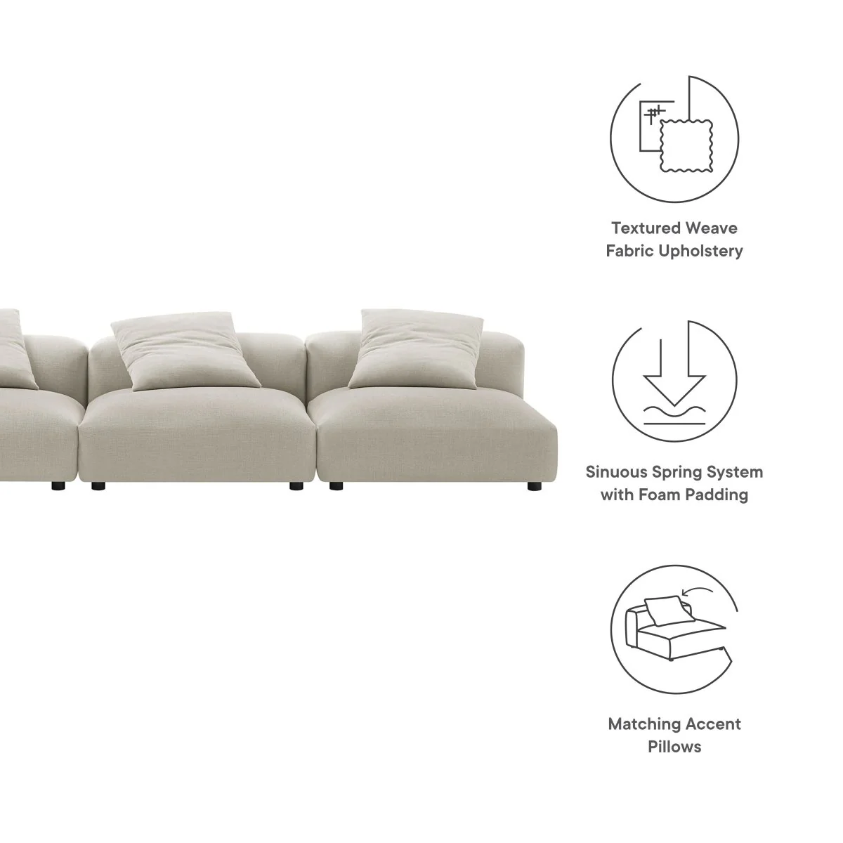 124 Inch 3-Piece Modular Textured Fabric Armless Sofa - Image 8