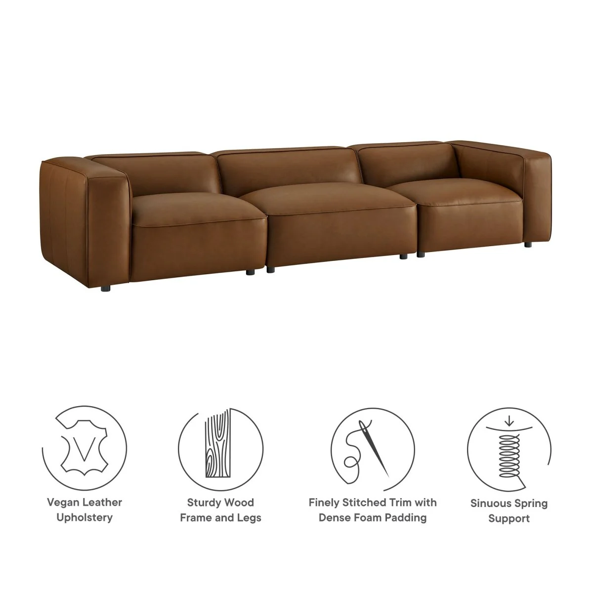 129 Inch Vegan Leather 3-Piece Modular Sectional Sofa - Image 10