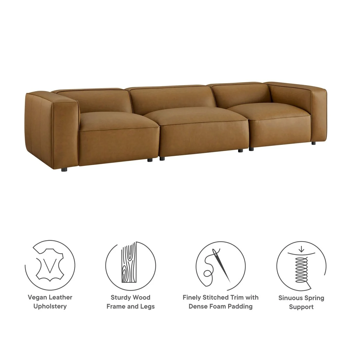 129 Inch Vegan Leather 3-Piece Modular Sectional Sofa - Image 2