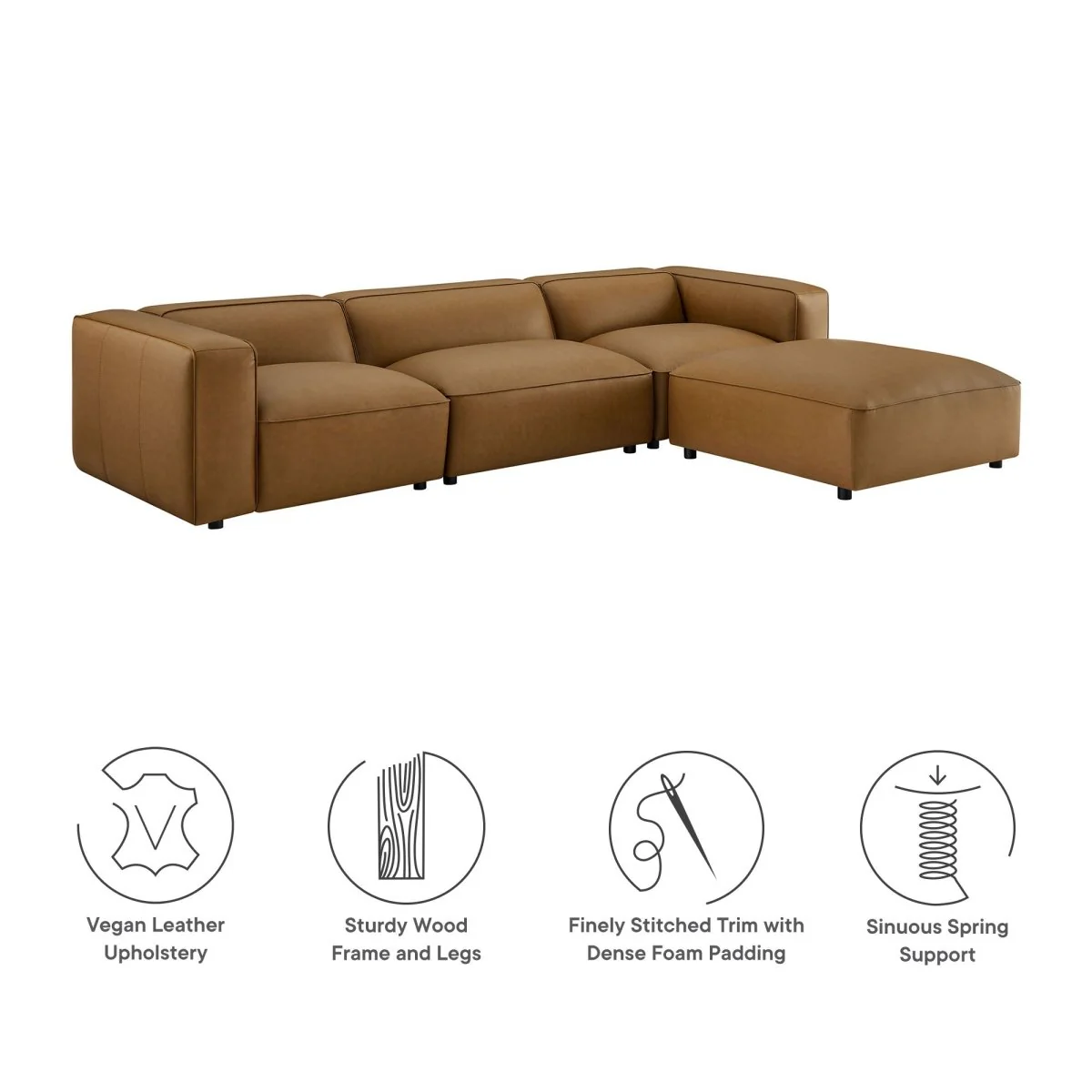 129 Inch Vegan Leather 4-Piece Modular Sectional Sofa with Ottoman - Image 2
