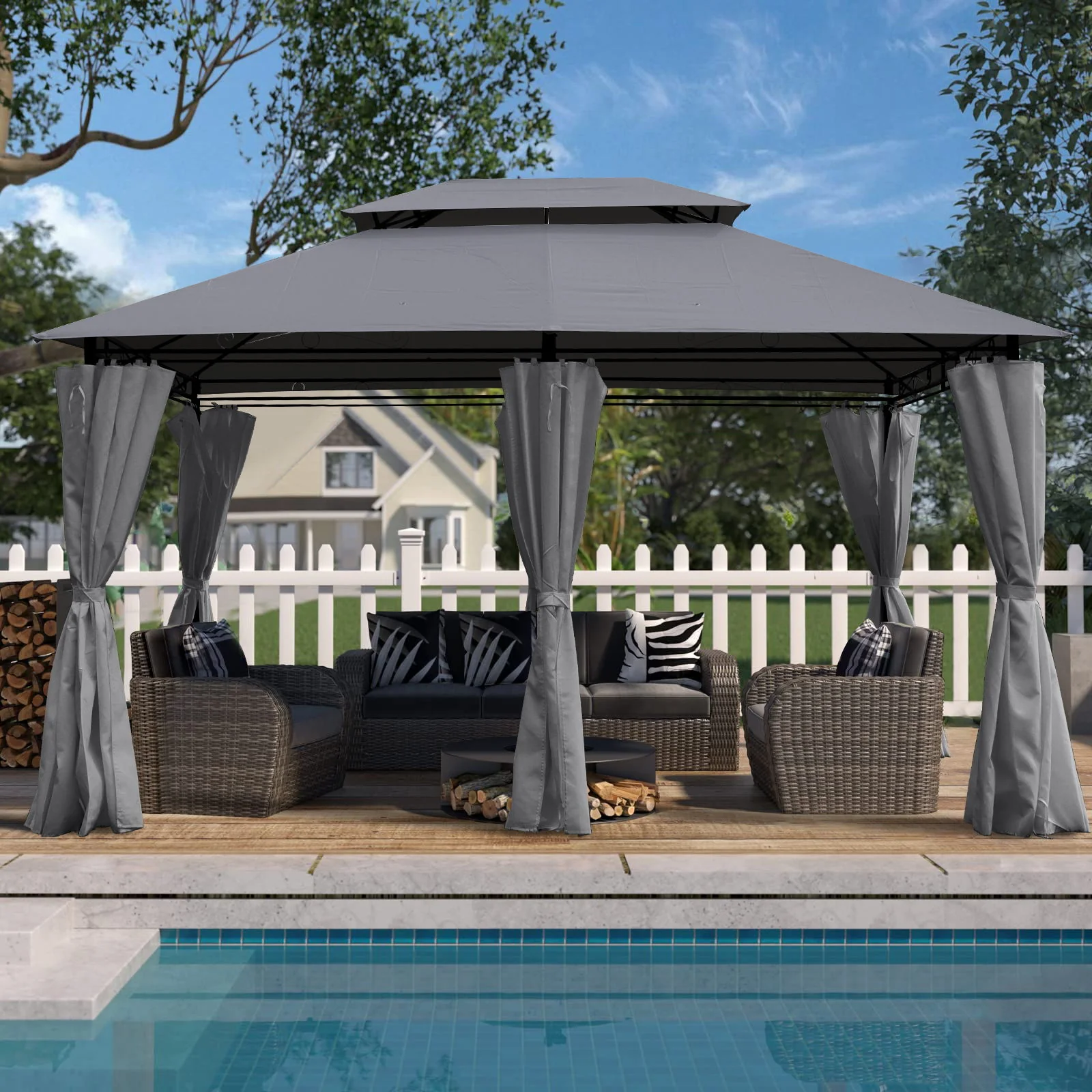 13 0 Ft Outdoor Patio Gazebo Canopy Tent With Ventilated Double Roof And Side Wall (Detachable Curtain Included On All Sides) Suitable For Lawn Garden Backyard And Deck - Gray - Image 3