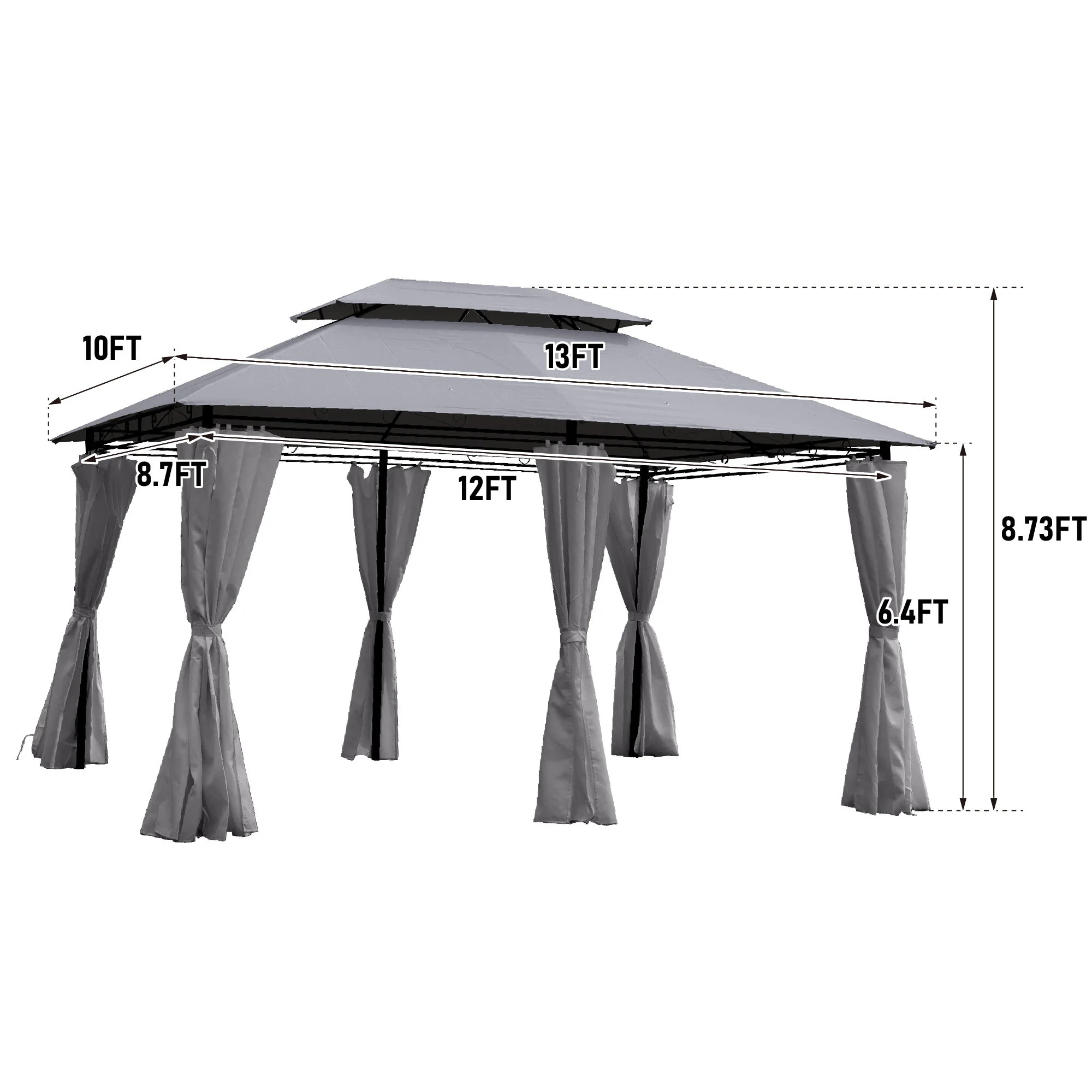 13 0 Ft Outdoor Patio Gazebo Canopy Tent With Ventilated Double Roof And Side Wall (Detachable Curtain Included On All Sides) Suitable For Lawn Garden Backyard And Deck - Gray - Image 8