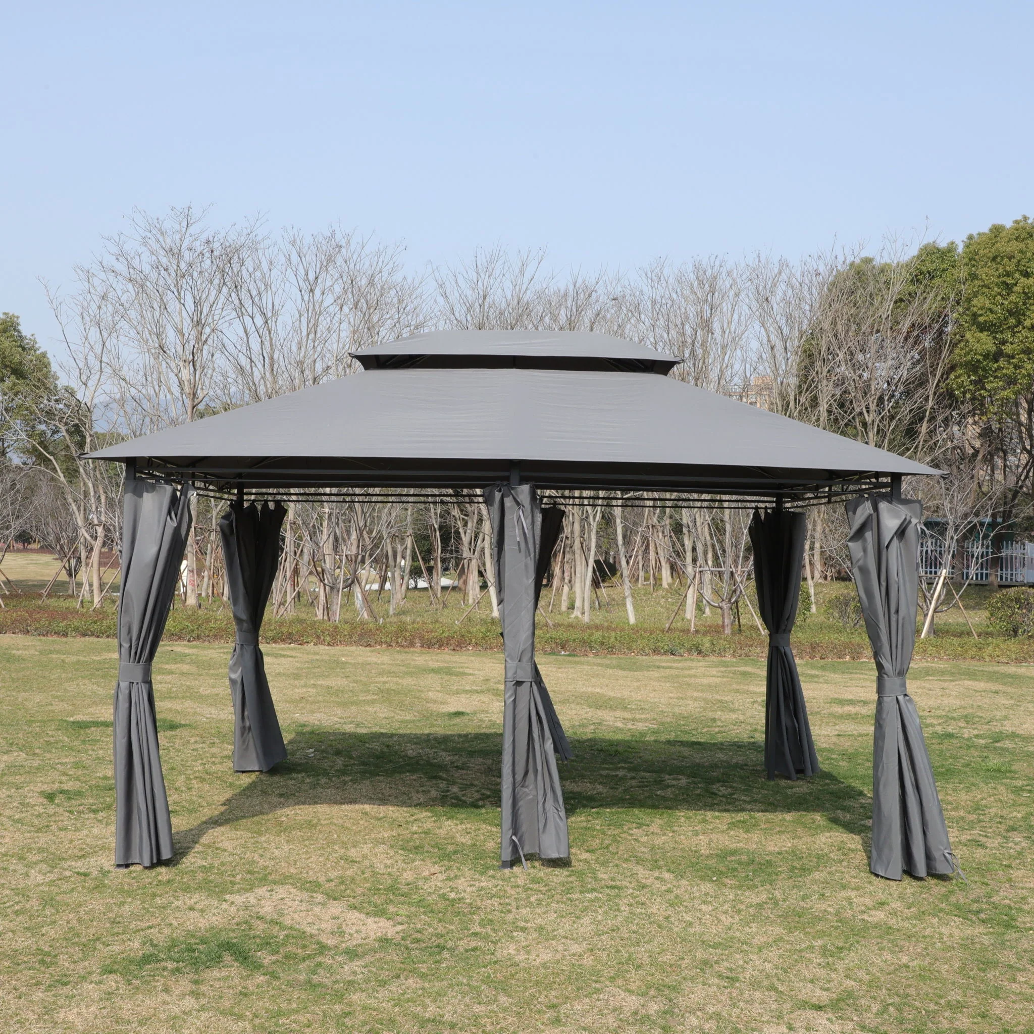 13 0 Ft Outdoor Patio Gazebo Canopy Tent With Ventilated Double Roof And Side Wall (Detachable Curtain Included On All Sides) Suitable For Lawn Garden Backyard And Deck - Gray - Image 9