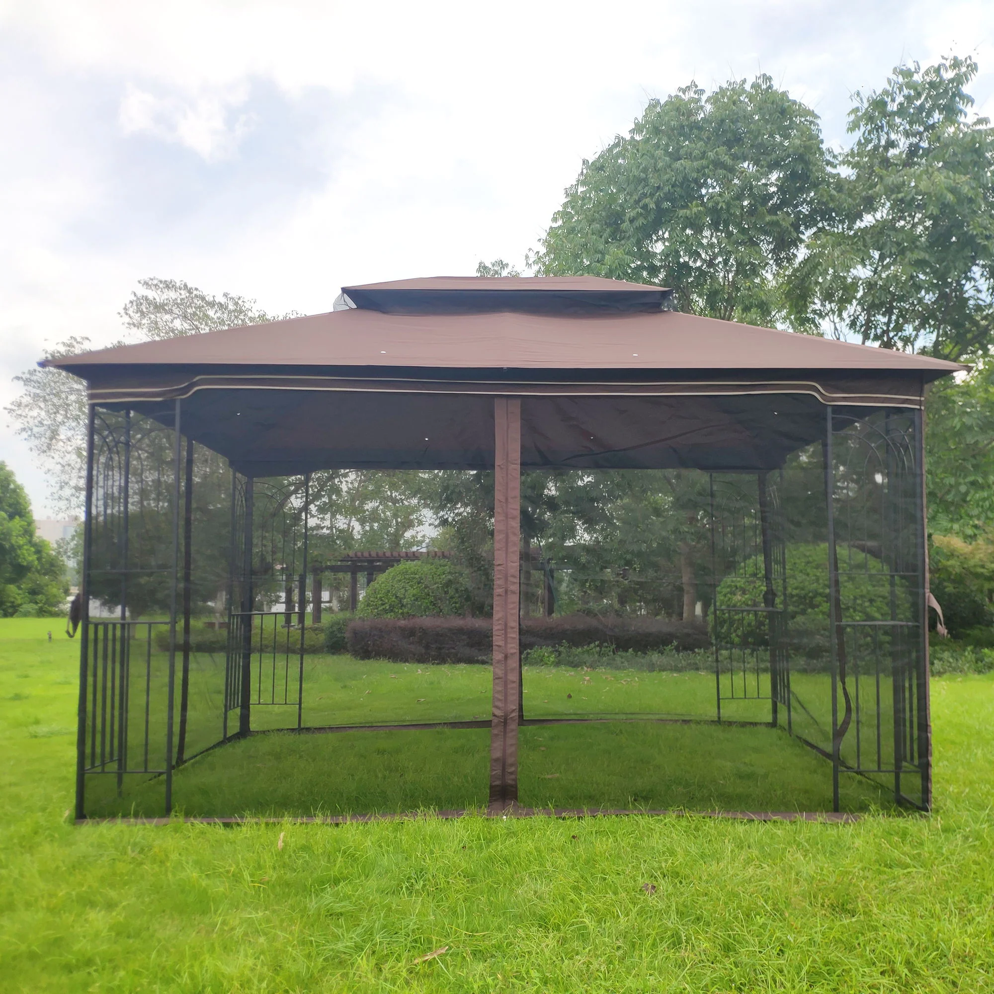13 0 Outdoor Patio Gazebo Canopy Tent With Ventilated Double Roof And Mosquito Net (Detachable Mesh Screen On All Sides) Suitable For Lawn Garden Backyard And Deck Top - Brown - Image 3