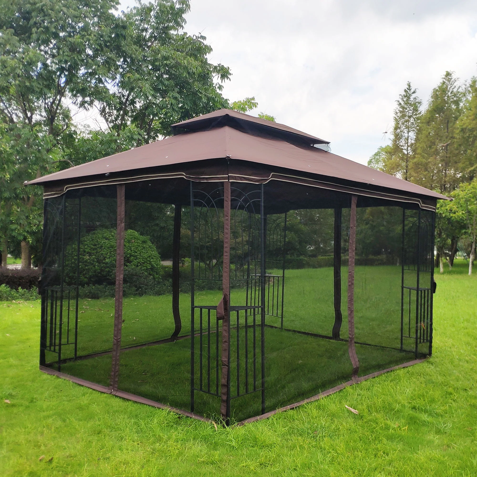13 0 Outdoor Patio Gazebo Canopy Tent With Ventilated Double Roof And Mosquito Net (Detachable Mesh Screen On All Sides) Suitable For Lawn Garden Backyard And Deck Top - Brown - Image 5