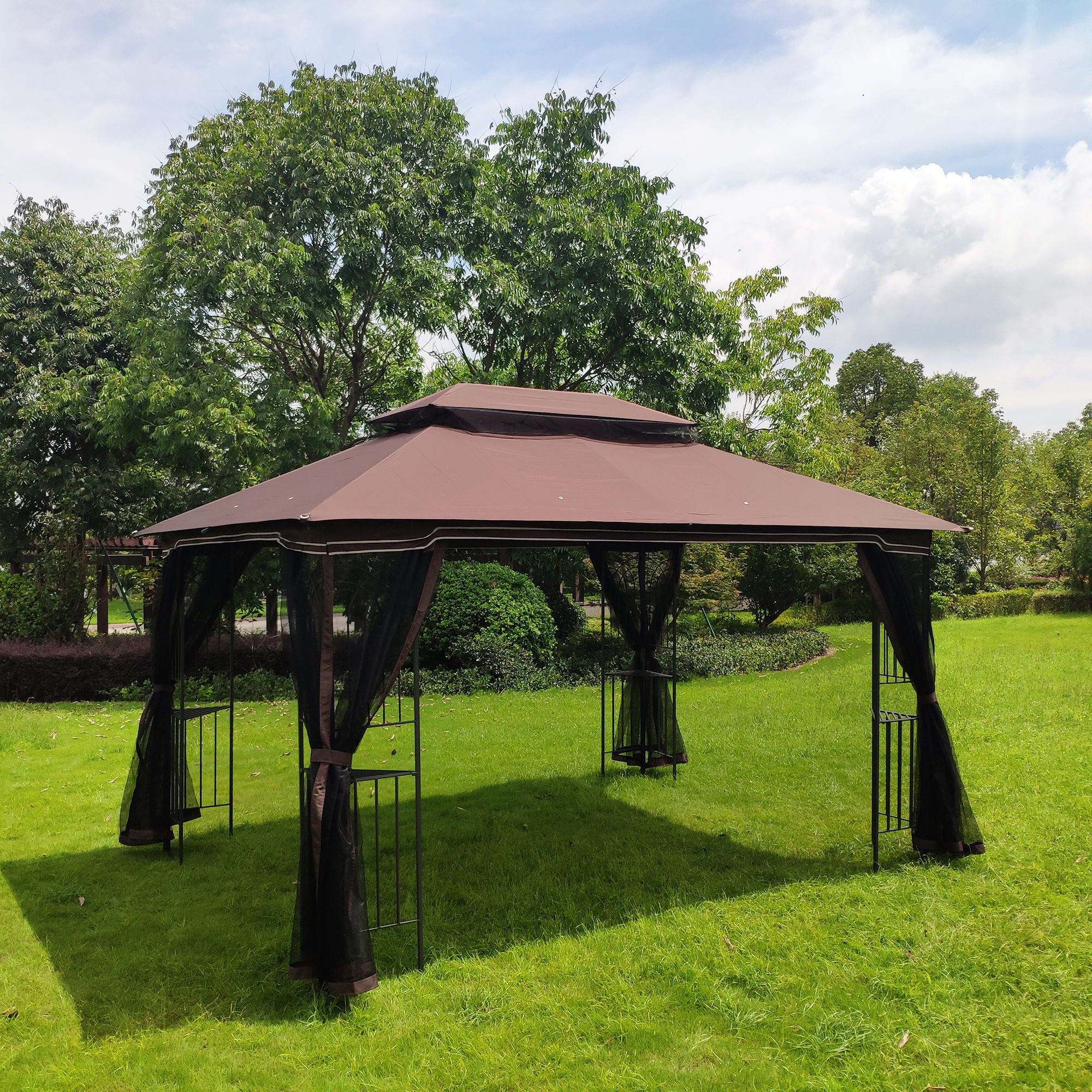 13 0 Outdoor Patio Gazebo Canopy Tent With Ventilated Double Roof And Mosquito Net (Detachable Mesh Screen On All Sides) Suitable For Lawn Garden Backyard And Deck Top - Brown - Image 8