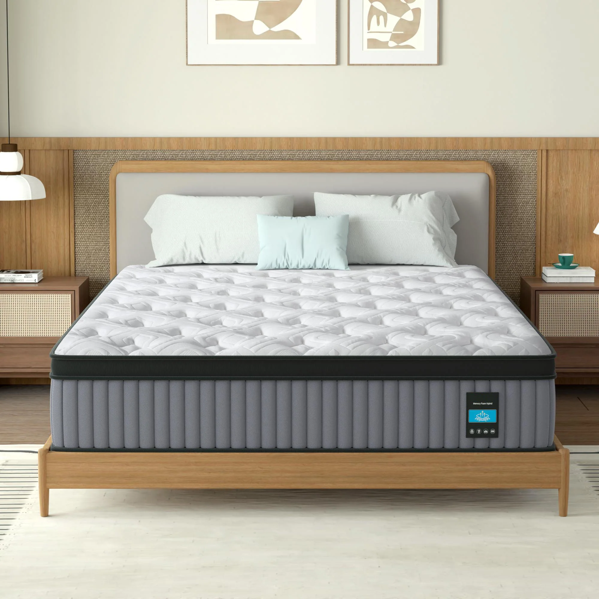 14" Hybrid Mattress, Memory Foam & Pocket Spring Bed, Cooling, Pressure Relief, Back & Hip Support - Gray / White - King - Image 5