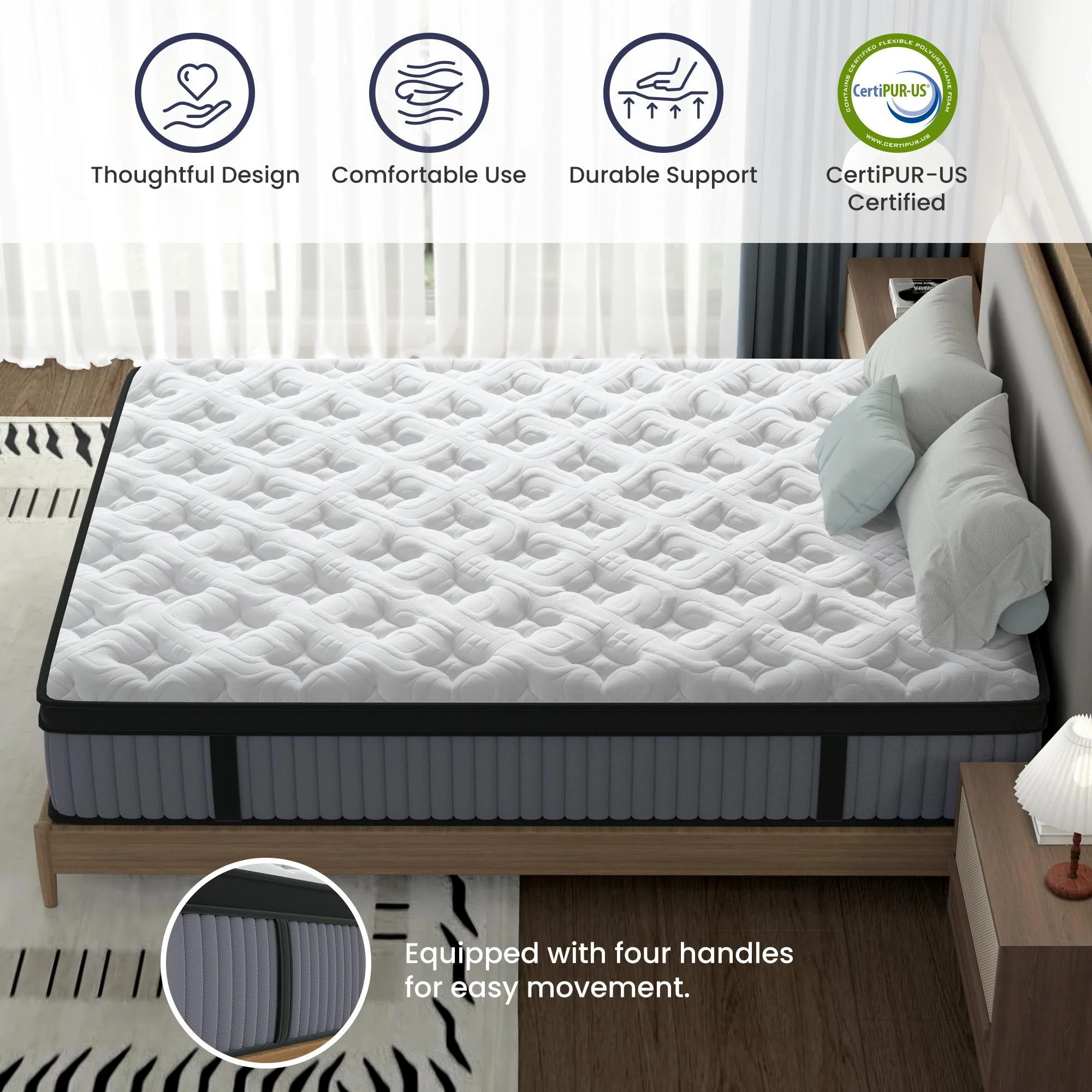 14" Hybrid Mattress, Memory Foam & Pocket Spring Bed, Cooling, Pressure Relief, Back & Hip Support - Gray / White - King - Image 8