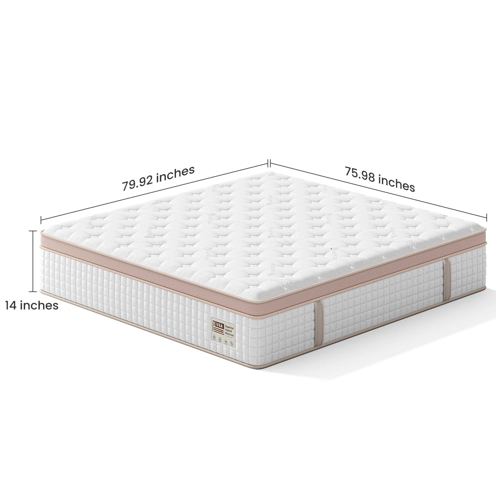 14" , Firm Hybrid Mattress, Gel Memory Foam & Pocket Springs, Pressure Relief, Motion Isolation, Ergonomic Bed - White - King - Image 6