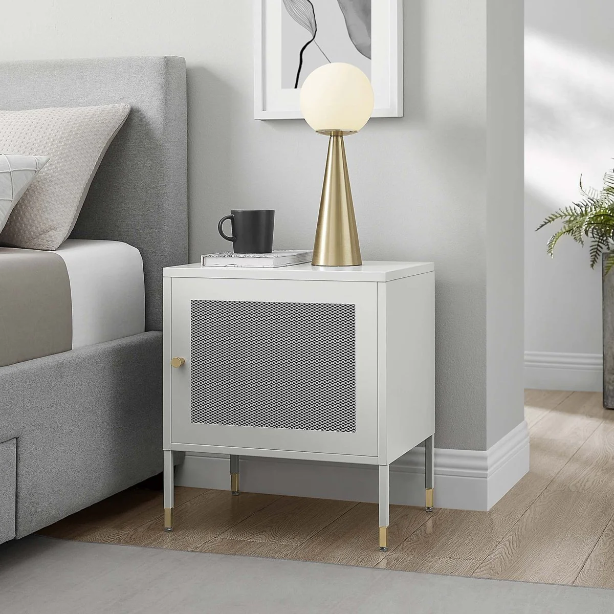14" Modern Metal Nightstand with Mesh Door - Image 11