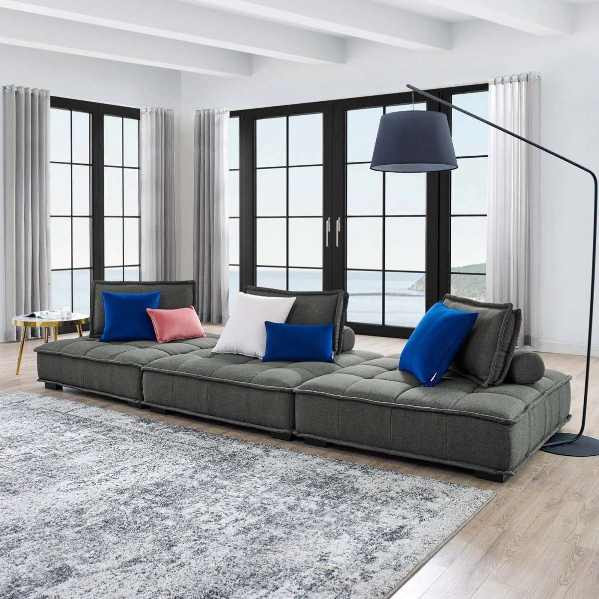141 Inch Tufted Fabric 3-Piece Modular Sofa - Image 15