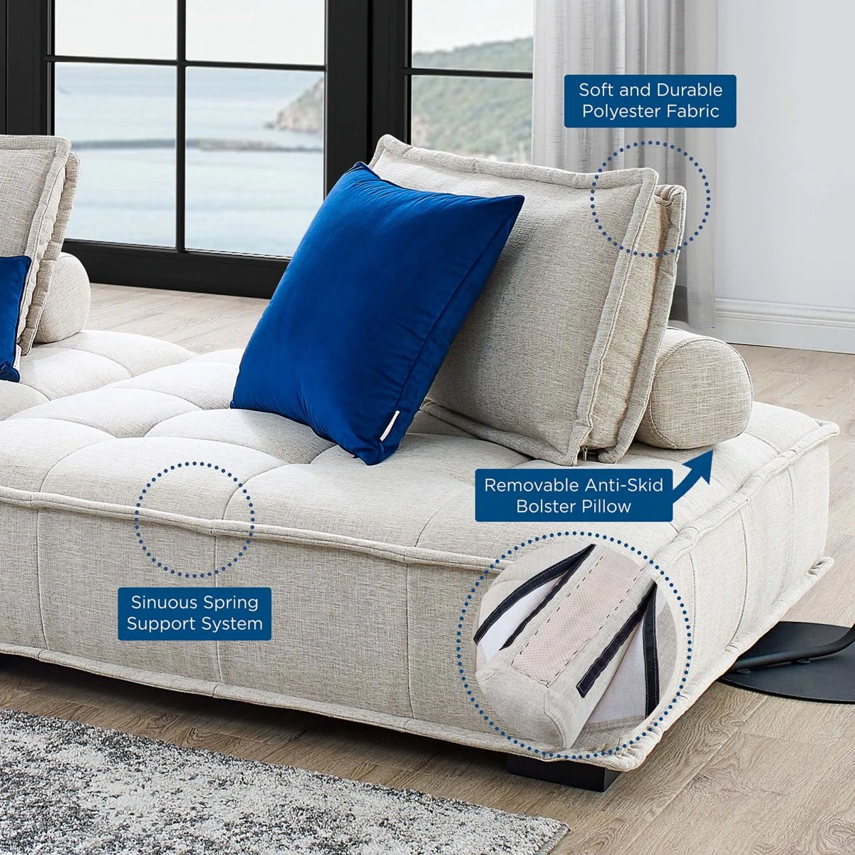 141 Inch Tufted Fabric 5-Piece Modular Sectional Sofa - Image 10