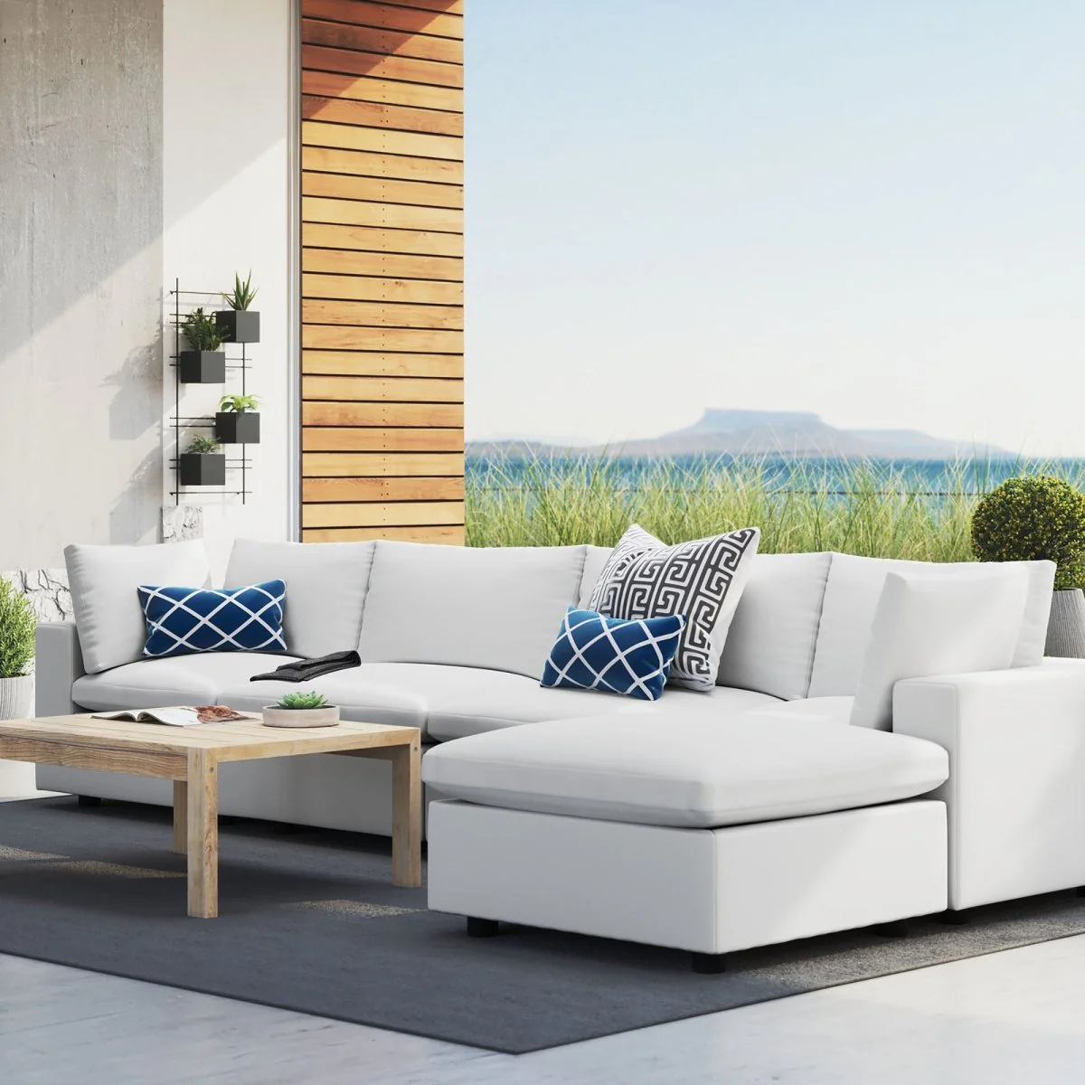 144" 5-Piece Sunbrella® Outdoor Patio Sectional Sofa – White - Image 12