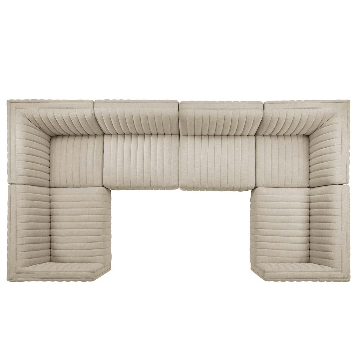 145 Inch Channel Tufted Upholstered Fabric 6-Piece U-Shaped Sectional - Image 7