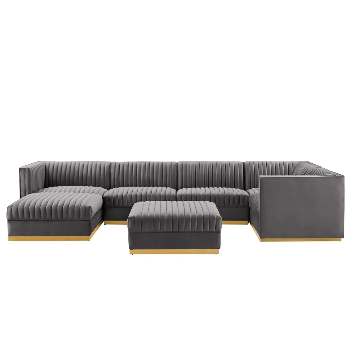 149 Inch Sanguine Channel Tufted Performance Velvet 7-Piece Right-Facing Sectional