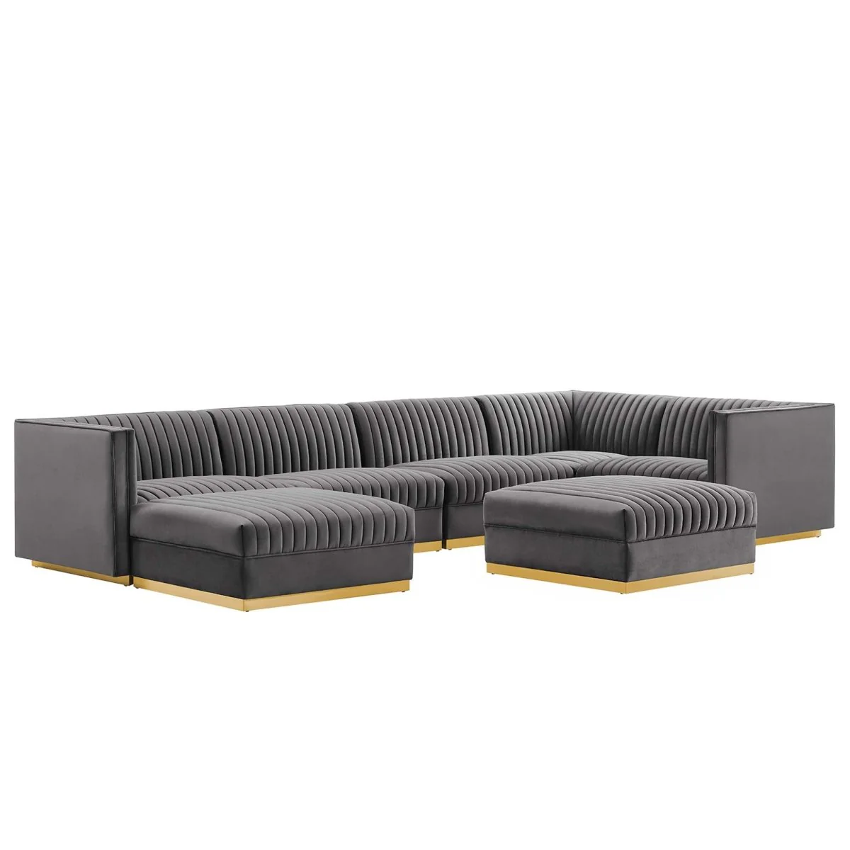 149 Inch Sanguine Channel Tufted Performance Velvet 7-Piece Right-Facing Sectional - Image 4