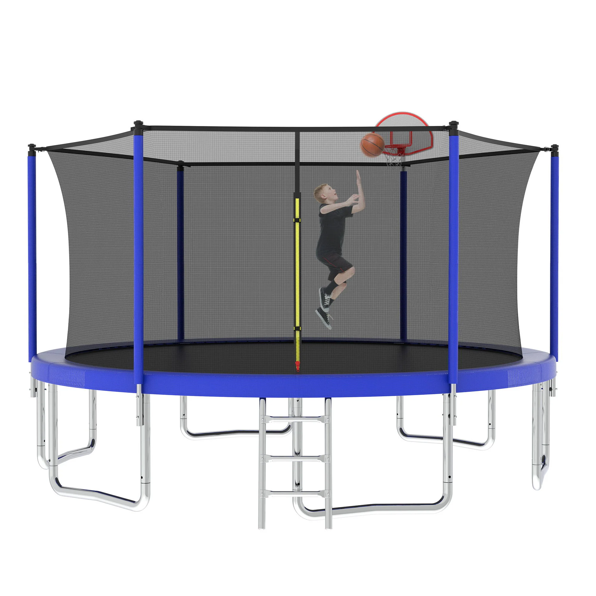 14Ft For Kids Children With Safety Enclosure Net Outdoor Backyards Large Recreational Trampoline - Blue - Image 5