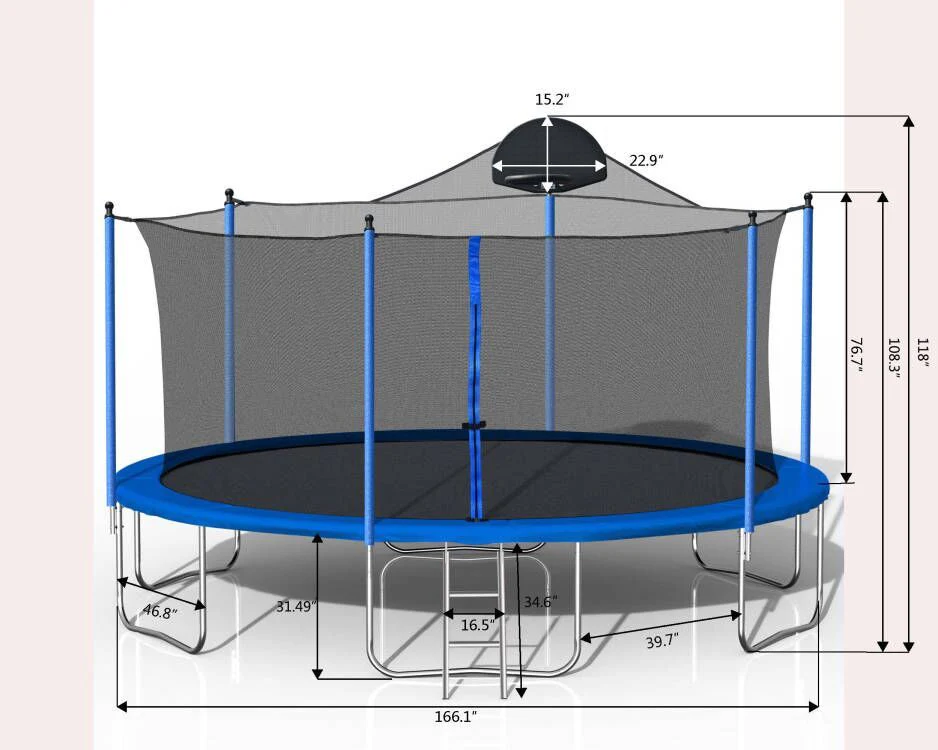14Ft Trampoline For Adults & Kids With Basketball Hoop, Outdoor Trampolines With Ladder And Safety Enclosure Net For Kids And Adults, Double-Side Color Cover - Blue - Image 2
