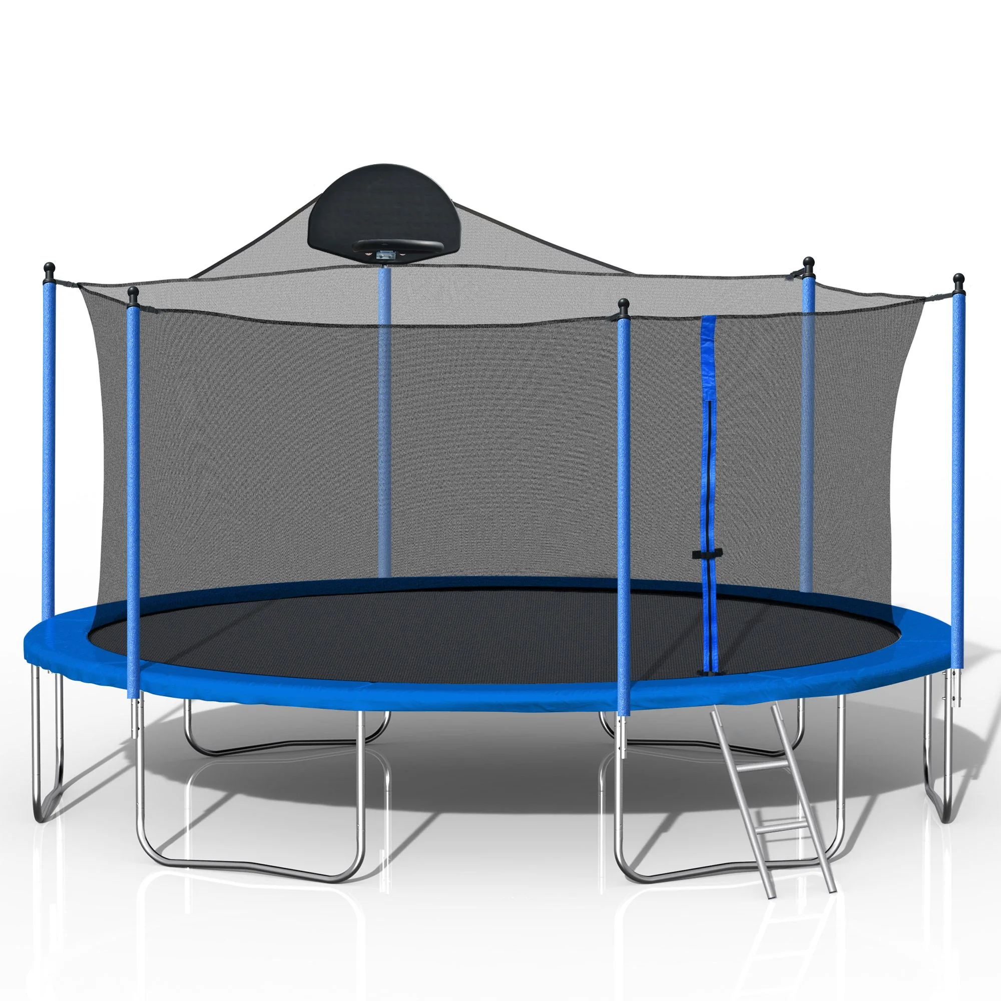 14Ft Trampoline For Adults & Kids With Basketball Hoop, Outdoor Trampolines With Ladder And Safety Enclosure Net For Kids And Adults, Double-Side Color Cover - Blue - Image 8