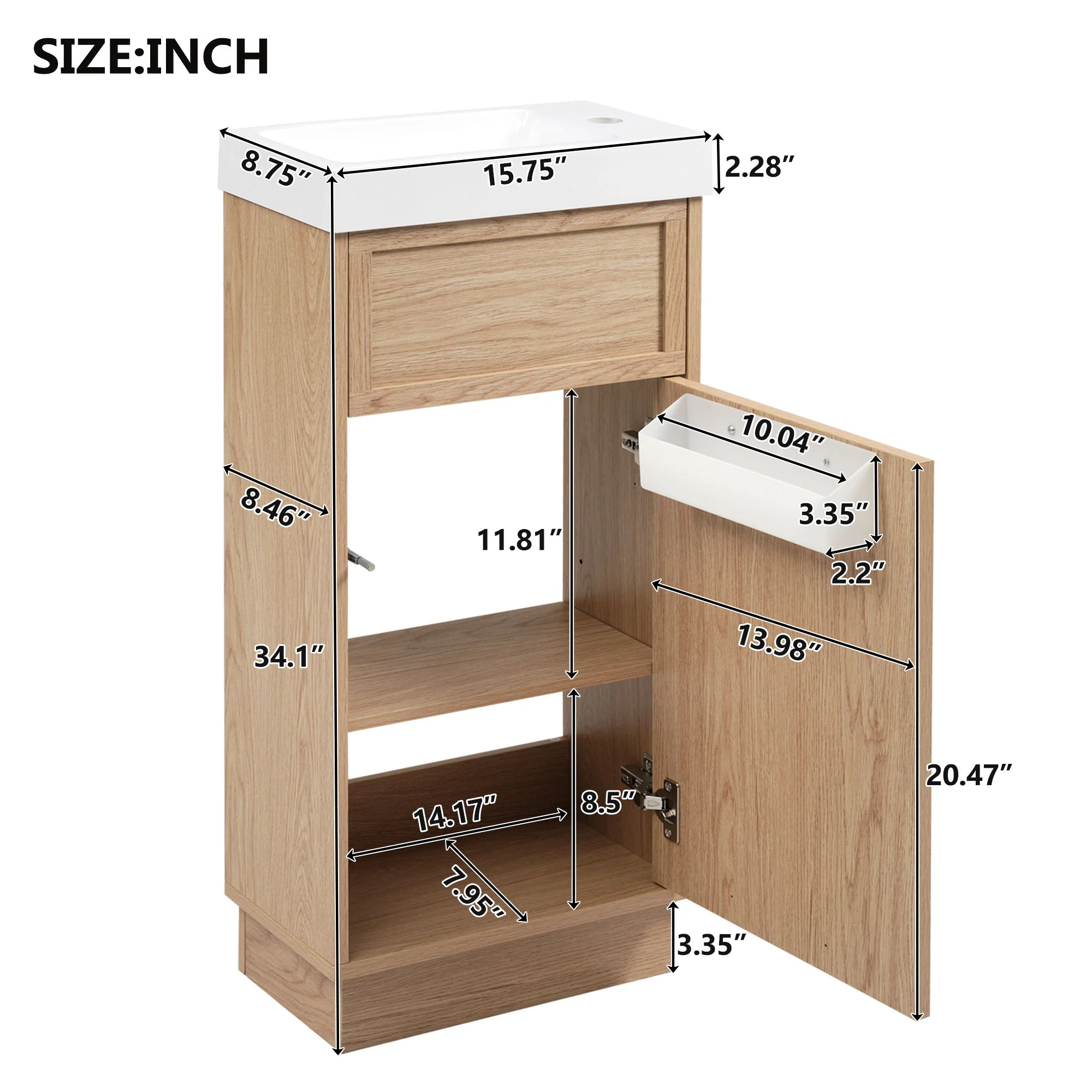 15.75" Bathroom Vanity With Reversible Resin Sink And Cabinet - Wood - Image 3