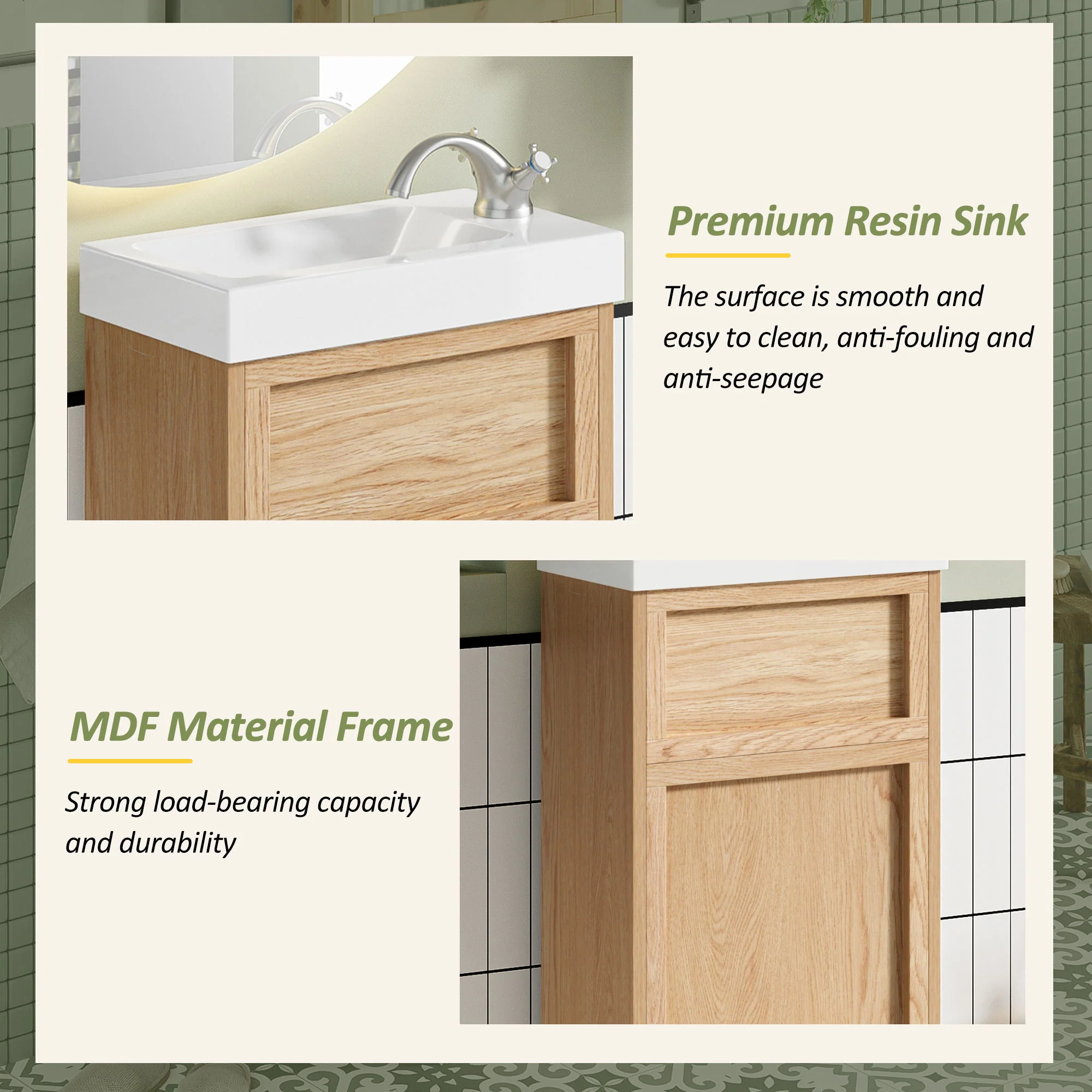 15.75" Bathroom Vanity With Reversible Resin Sink And Cabinet - Wood - Image 6