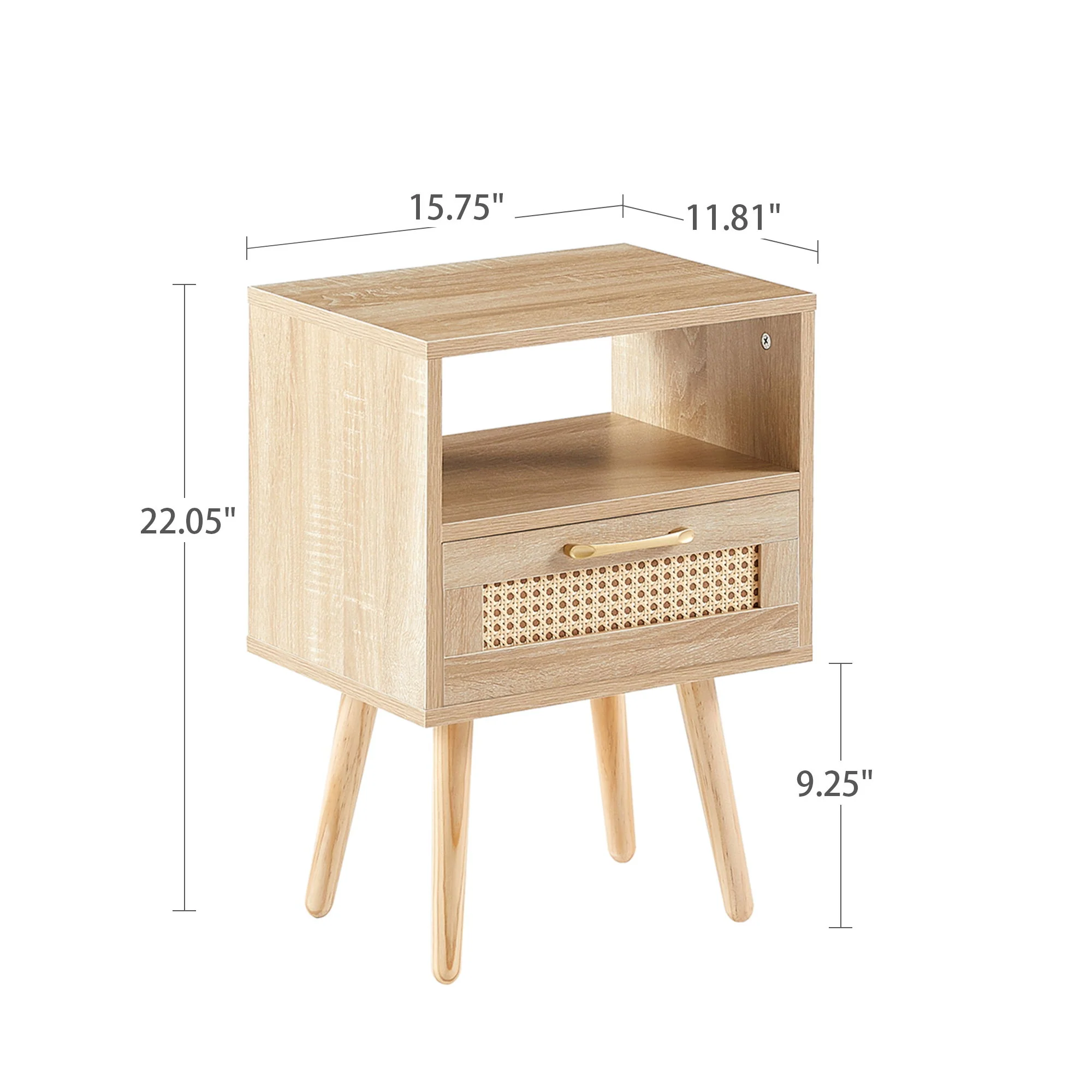 15.75" Rattan End Table With Drawer And Solid Wood Legs, Modern Nightstand, Side Table For Living Room, Bedroom - Image 6