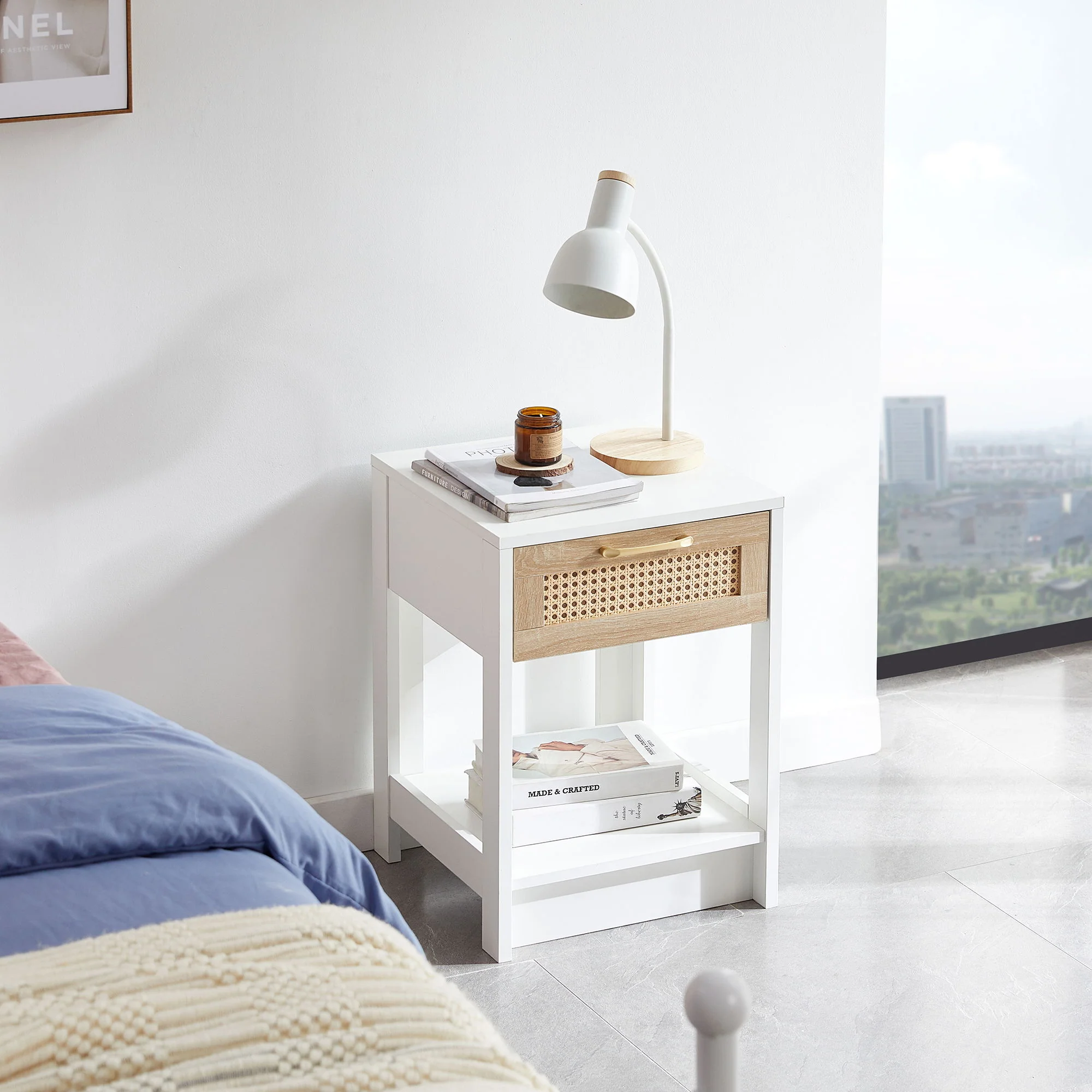 15.75" Rattan End Table With Drawer, Modern Nightstand, Side Table For Living Room, Bedroom - Image 17