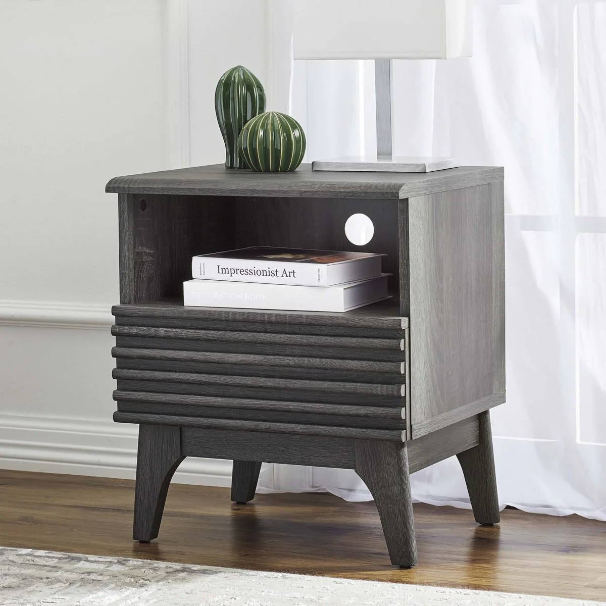 15" Mid Century Wood Nightstand with Drawer - Image 7