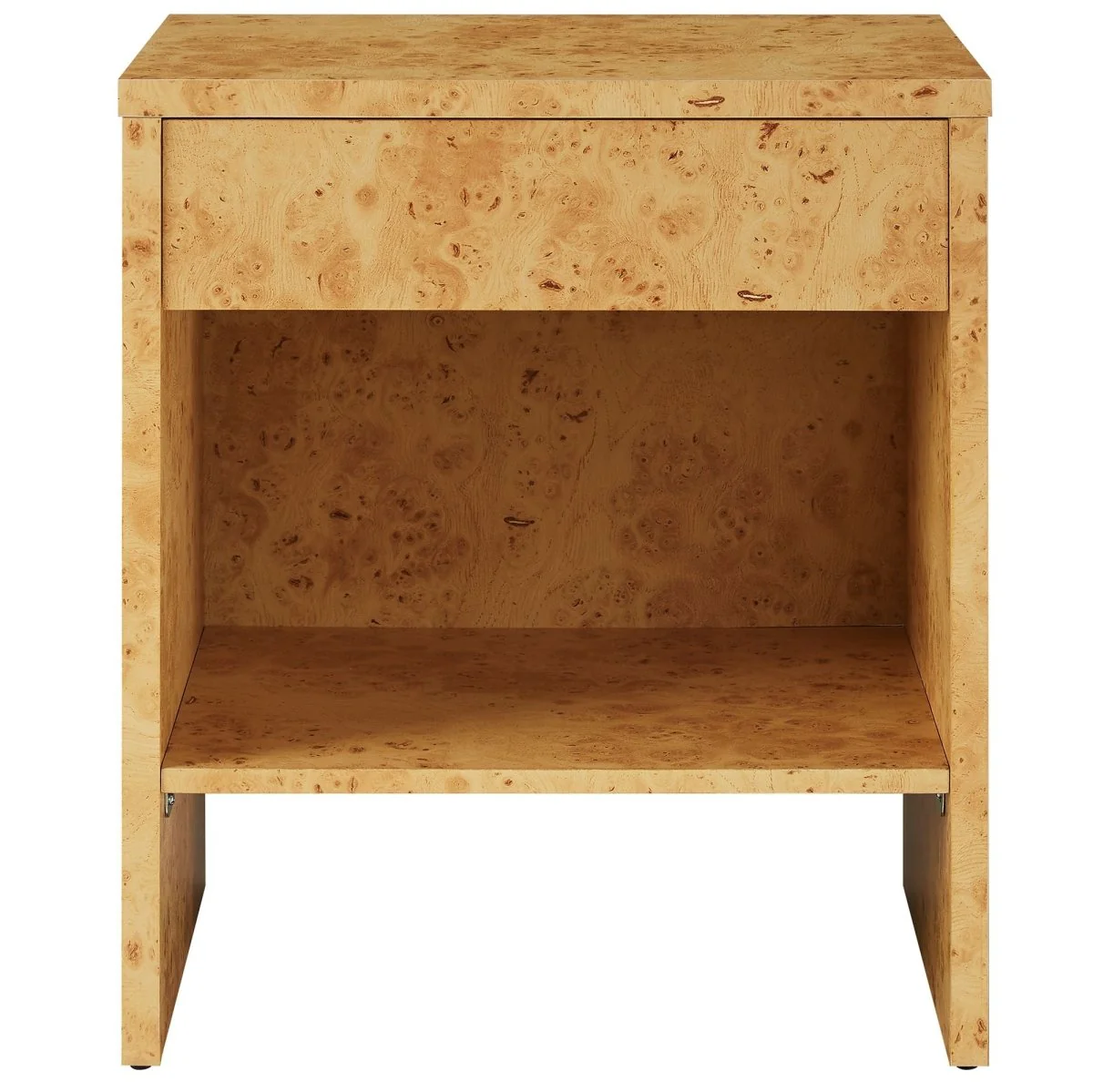 15" Modern Burl Wood Nightstand with Shelf - Image 7
