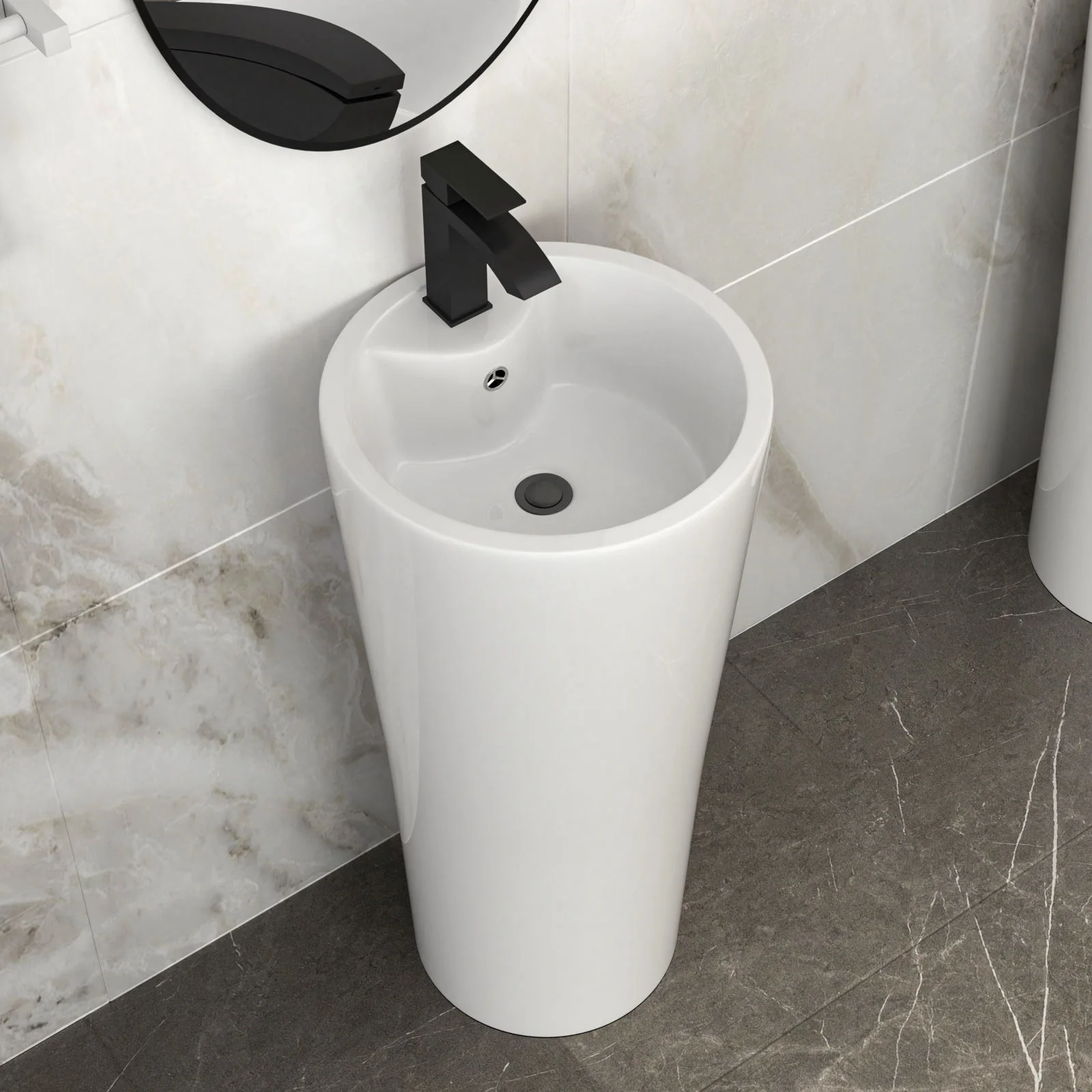 15" Pedestal Sink With Space Saving Design, Smooth Non Porous Surface For Powder Rooms - White - Image 5